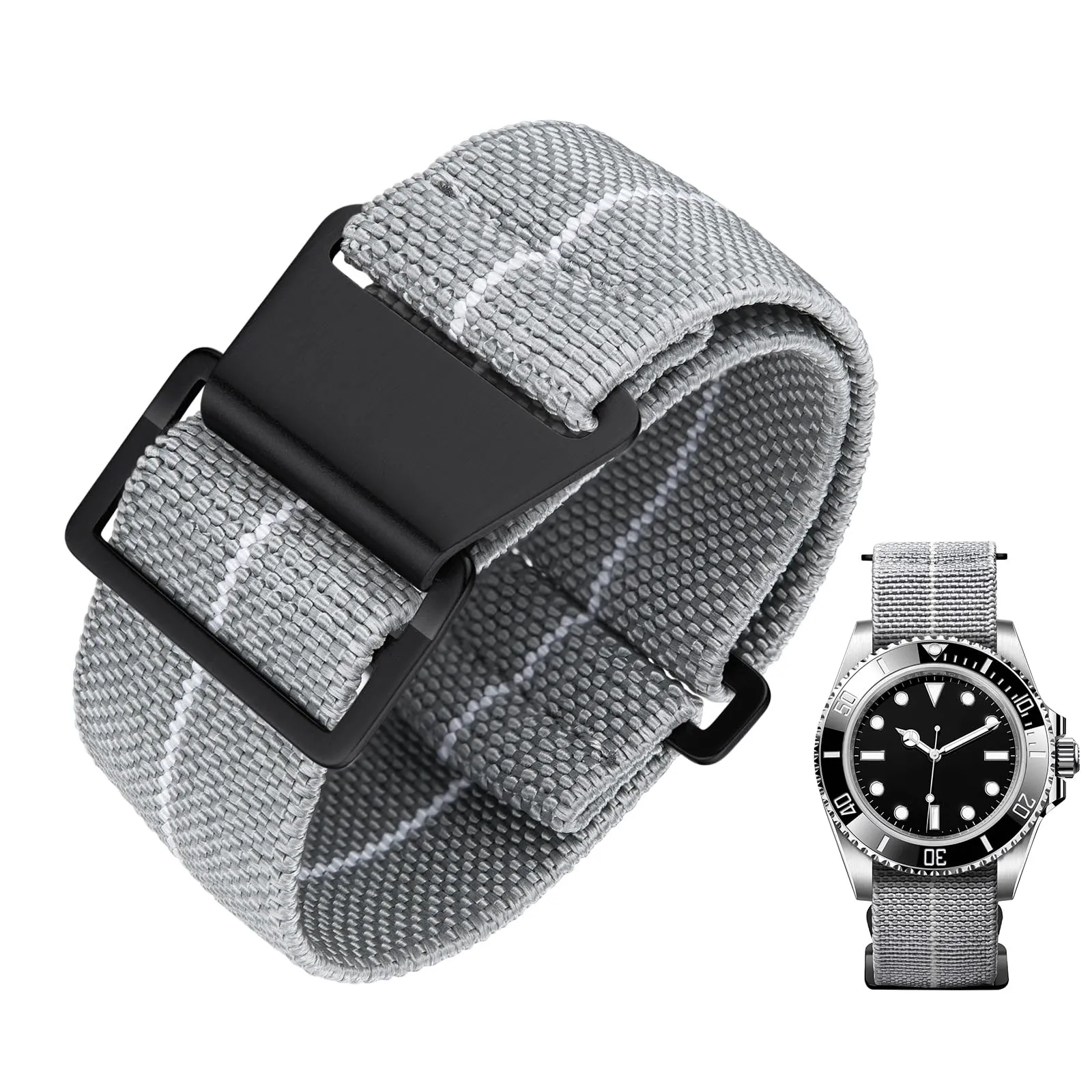 BINLUN Cinturino per Orologio in Nylon Elastico di Ricambio Militare Cinturino a Strappo Paracadute Marina Nazionale per Uomo Donna Fibbia Nero/Argento 18/20/22mm - immagine 1