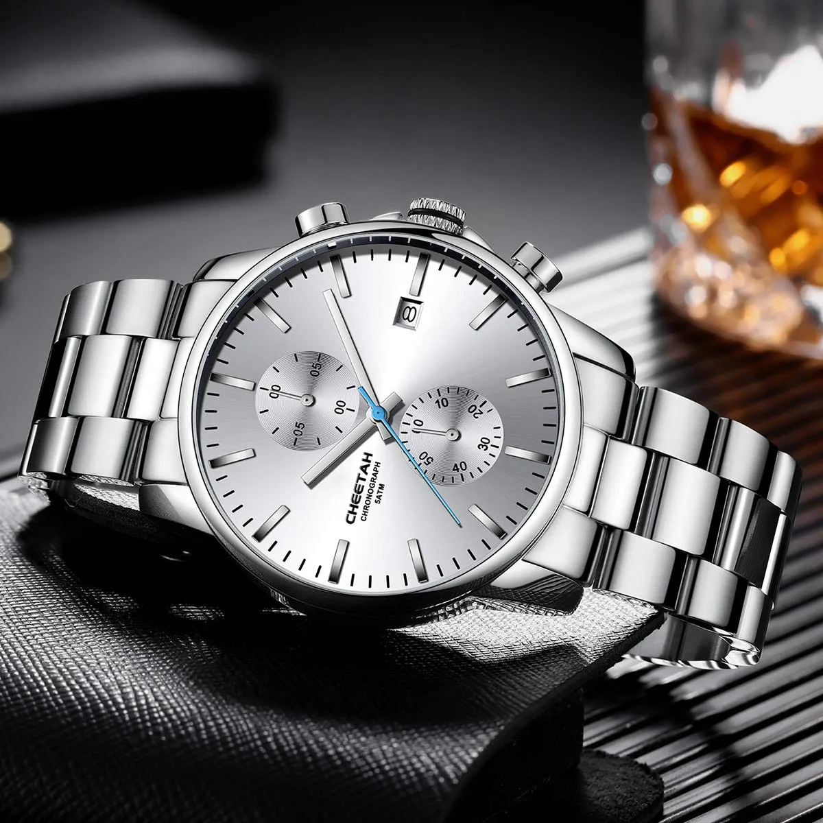 Affute Orologi da uomo in acciaio inox e metallo, stile casual, impermeabile, cronografo al quarzo, data automatica, lancette colorate - Bianco argentato - immagine 5
