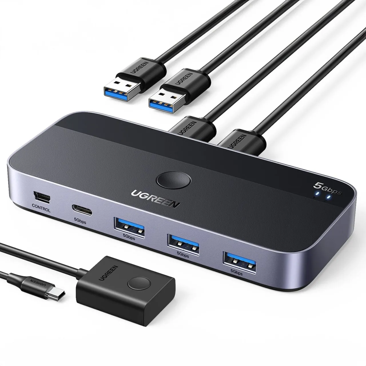 Switch USB UGREEN CM662, 3 x USB-A 3.0 - 1 x USB-C - 1 x miniUSB, Nero - immagine 1