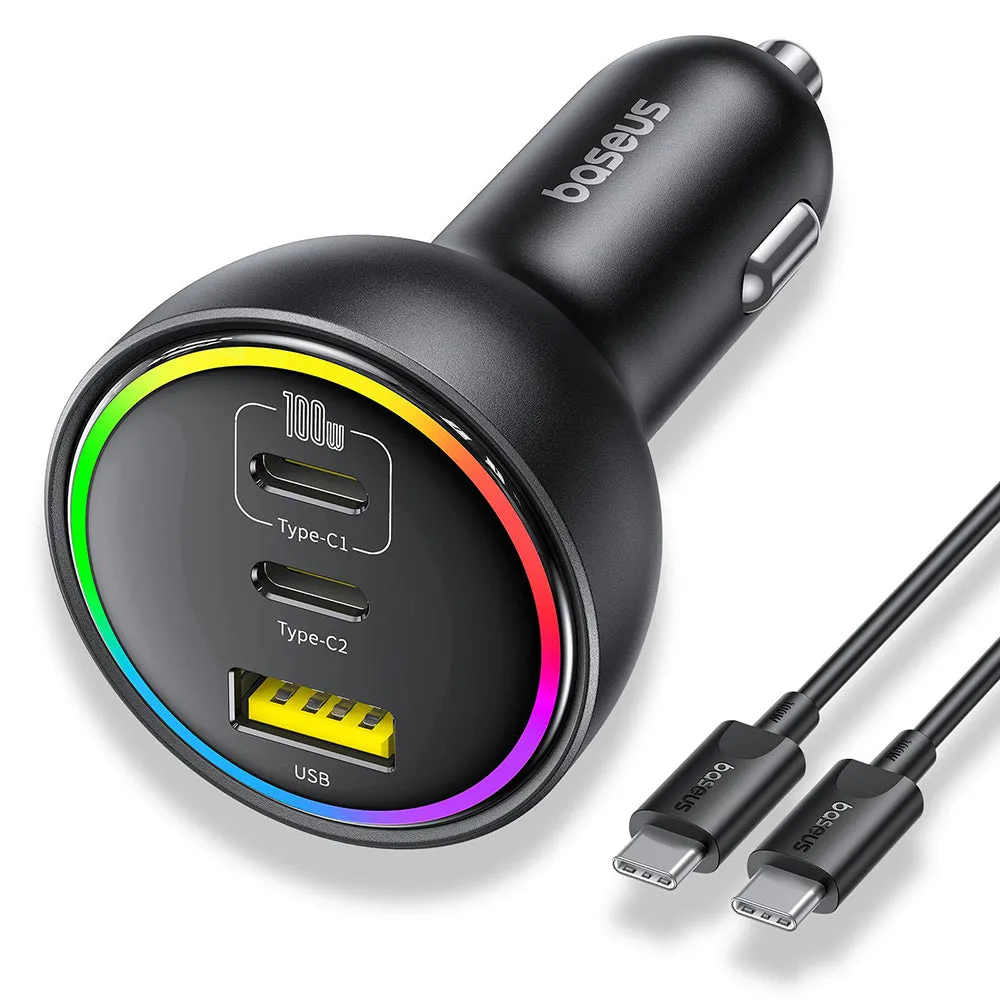 Caricabatterie Auto Con Cavo USB-C Baseus, 152.5W, 5A, 1 x USB-A - 2 x USB-C, Nero C00036101111-00 - immagine 1