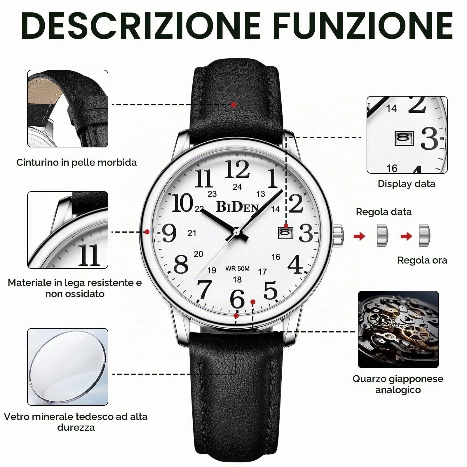 HANPOSH Orologio Uomo Analogico al Quarzo Impermeabile in Pelle - immagine 8