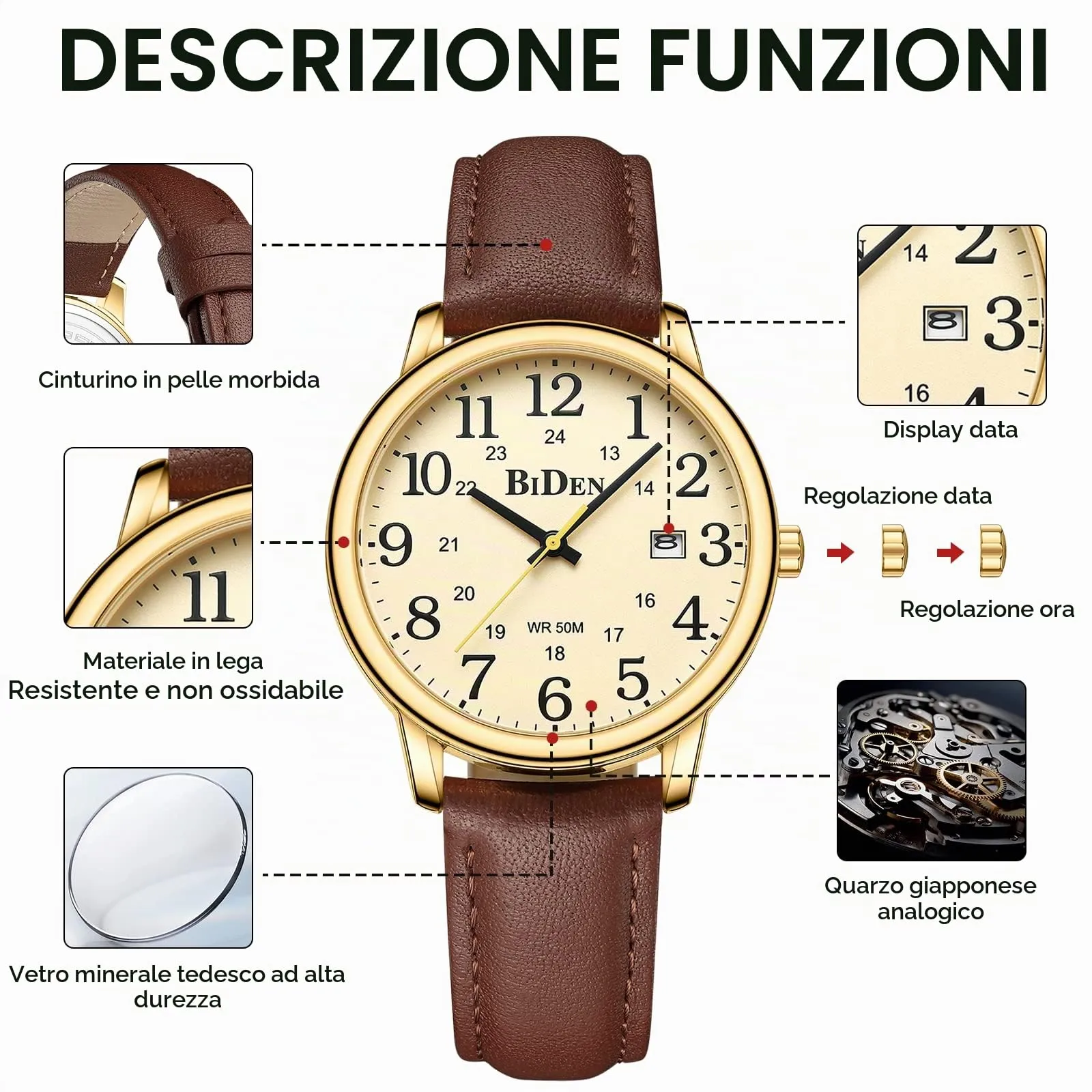 HANPOSH Orologio Uomo Analogico al Quarzo Impermeabile in Pelle - immagine 8