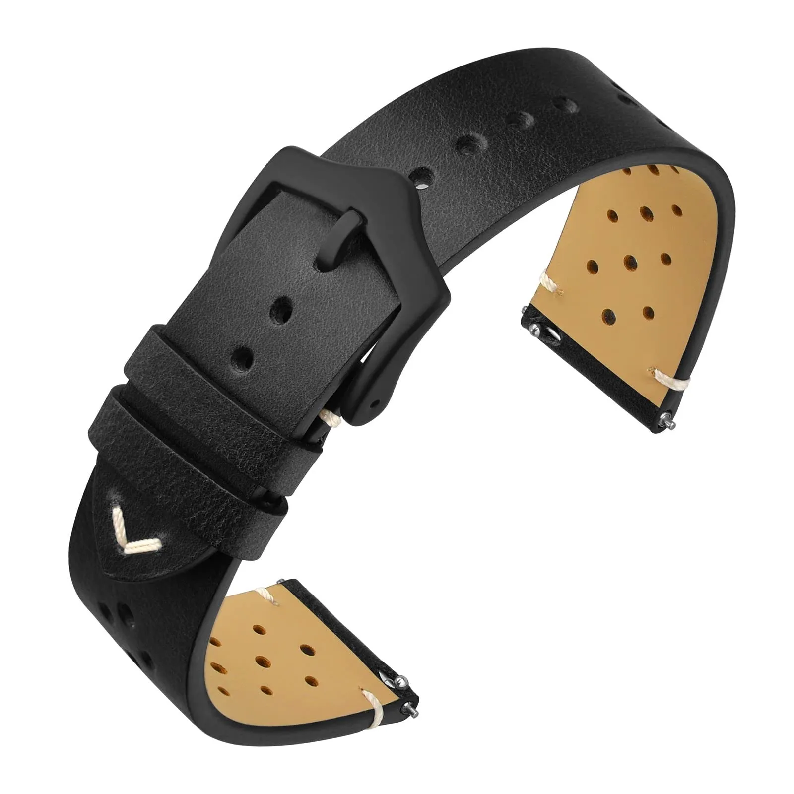 ANNEFIT Cinturini per Orologi in pelle Vintage con Fibbia Nera, Cinturino 22mm a Sgancio Rapido per Uomo e Donna (Nero) - immagine 1