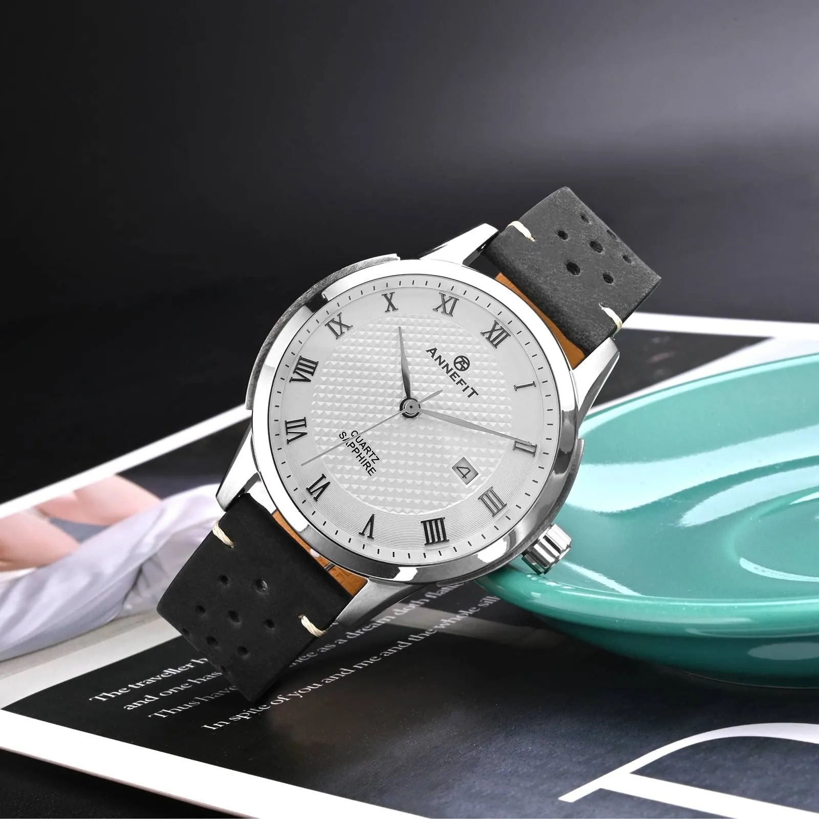 ANNEFIT Cinturini per Orologi in pelle Vintage con Fibbia Nera, Cinturino 22mm a Sgancio Rapido per Uomo e Donna (Nero) - immagine 2