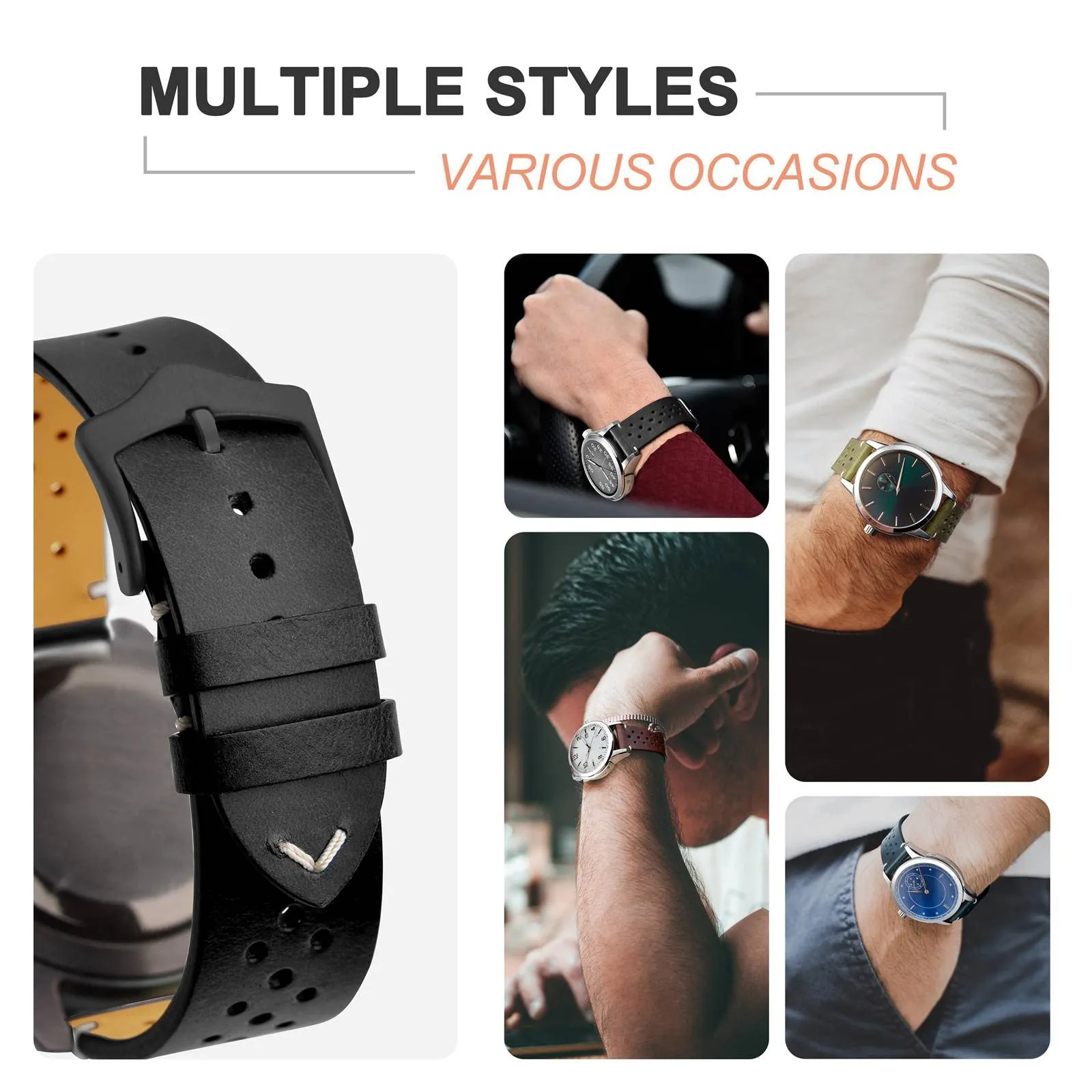 ANNEFIT Cinturini per Orologi in pelle Vintage con Fibbia Nera, Cinturino 22mm a Sgancio Rapido per Uomo e Donna (Nero) - immagine 7