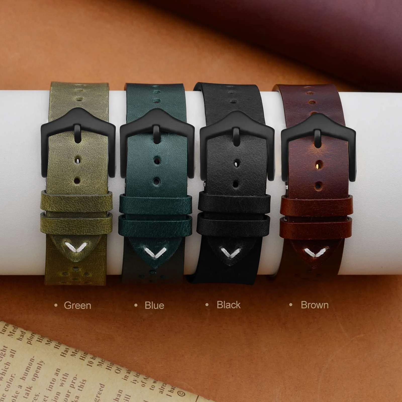 ANNEFIT Cinturini per Orologi in pelle Vintage con Fibbia Nera, Cinturino 18mm a Sgancio Rapido per Uomo e Donna (Verde) - immagine 8