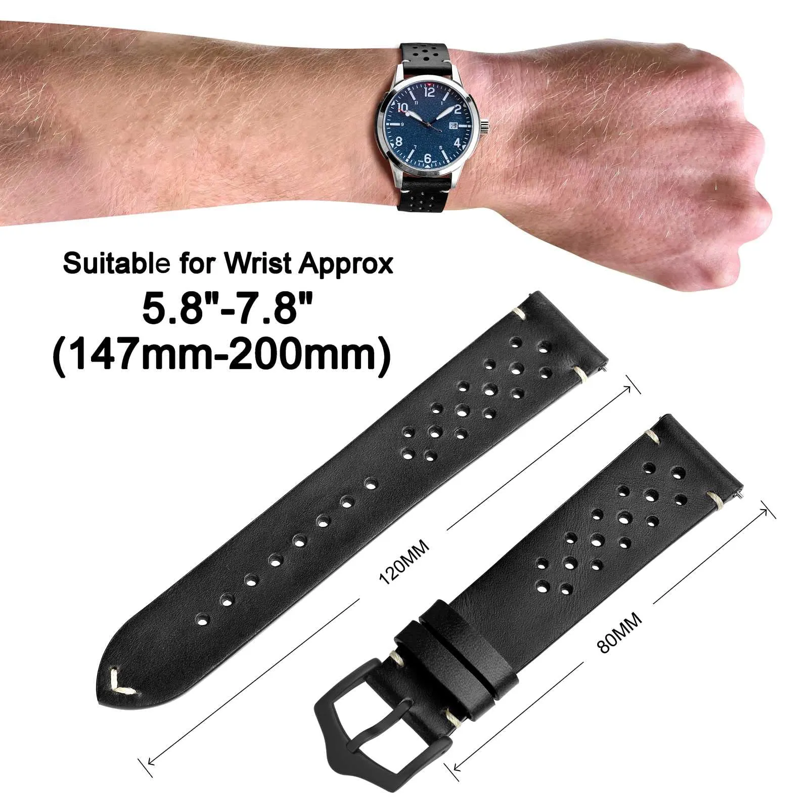 ANNEFIT Cinturini per Orologi in pelle Vintage con Fibbia Nera, Cinturino 20mm a Sgancio Rapido per Uomo e Donna (Nero) - immagine 3