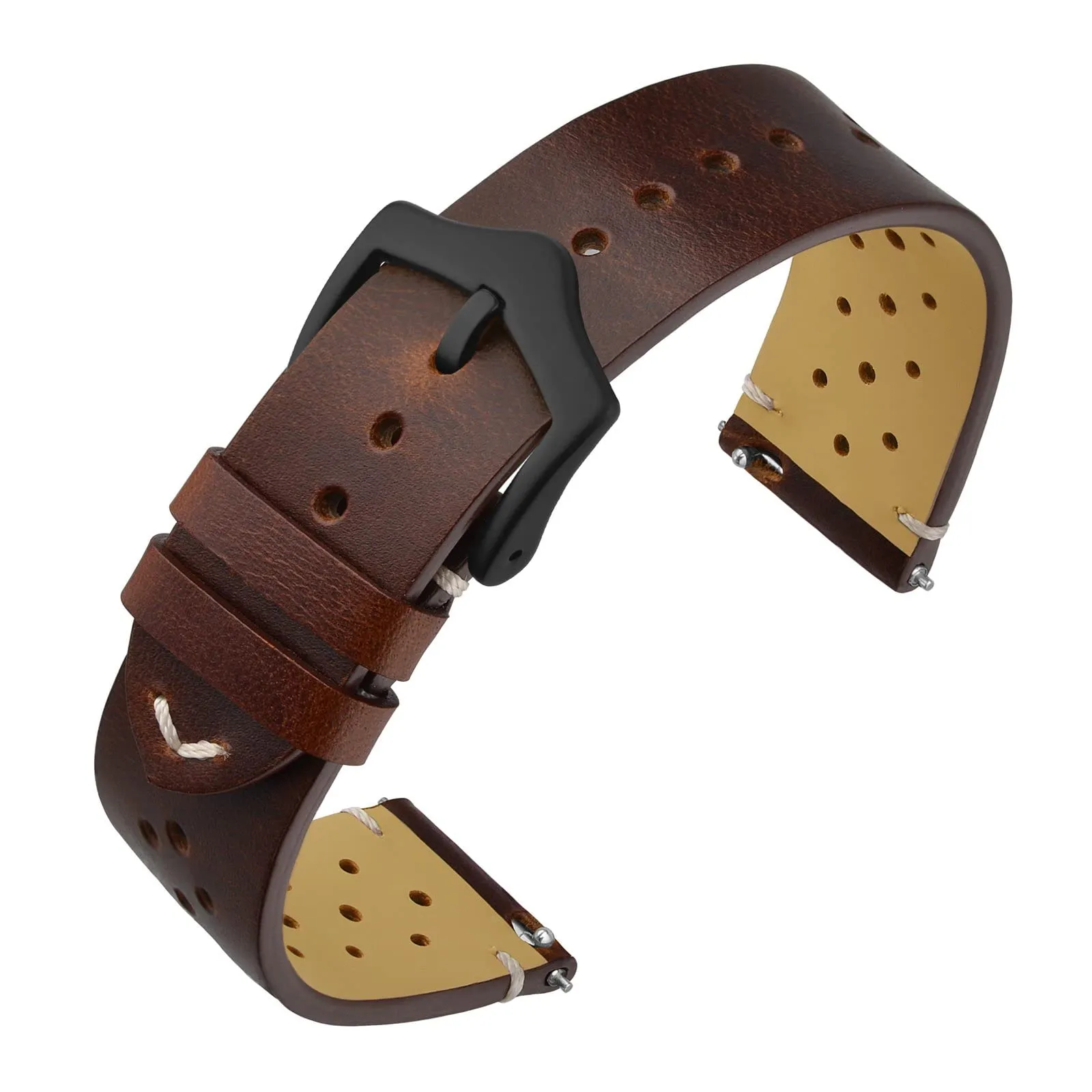 ANNEFIT Cinturini per Orologi in pelle Vintage con Fibbia Nera, Cinturino 20mm a Sgancio Rapido per Uomo e Donna (Marrone) - immagine 1