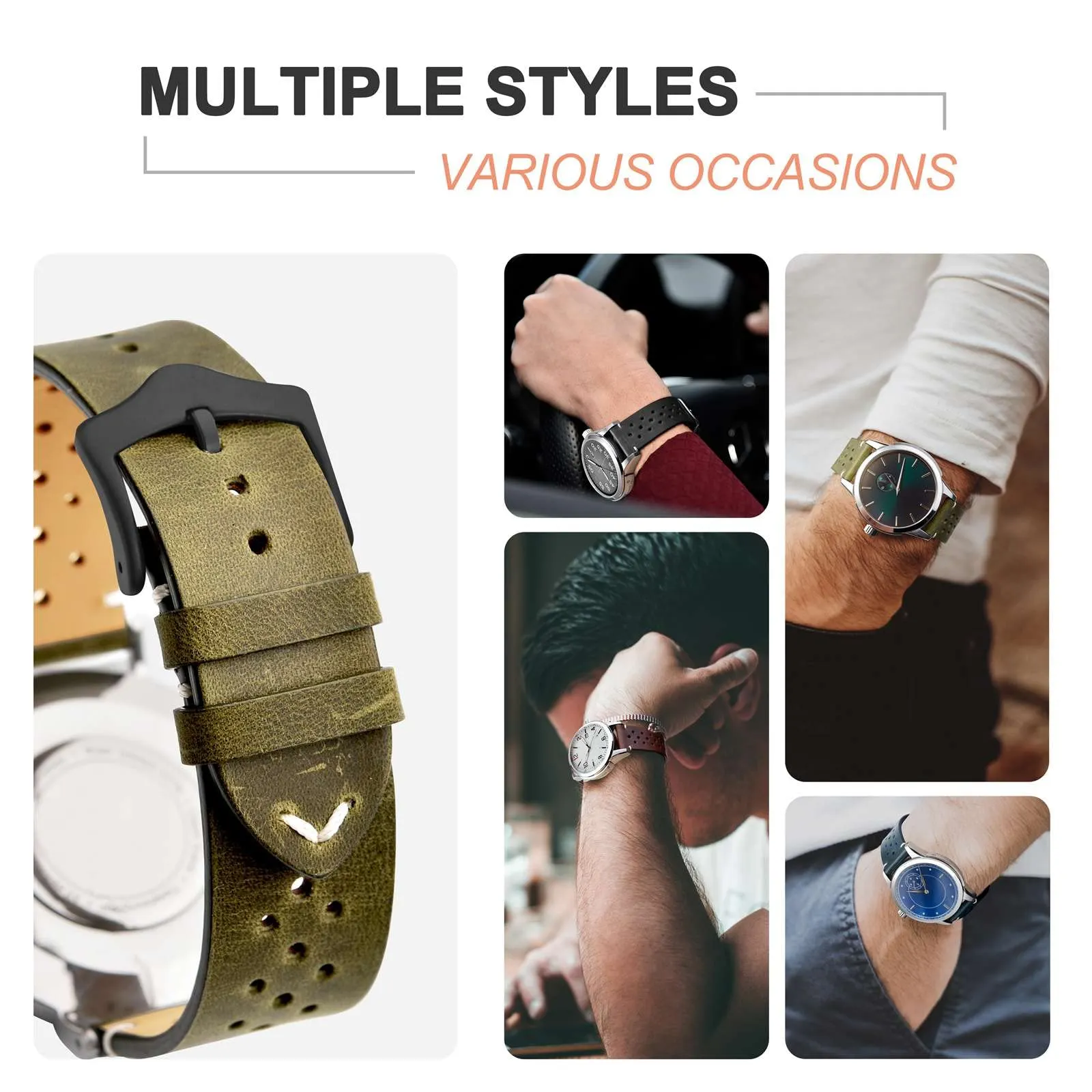 ANNEFIT Cinturini per Orologi in pelle Vintage con Fibbia Nera, Cinturino 20mm a Sgancio Rapido per Uomo e Donna (Verde) - immagine 7
