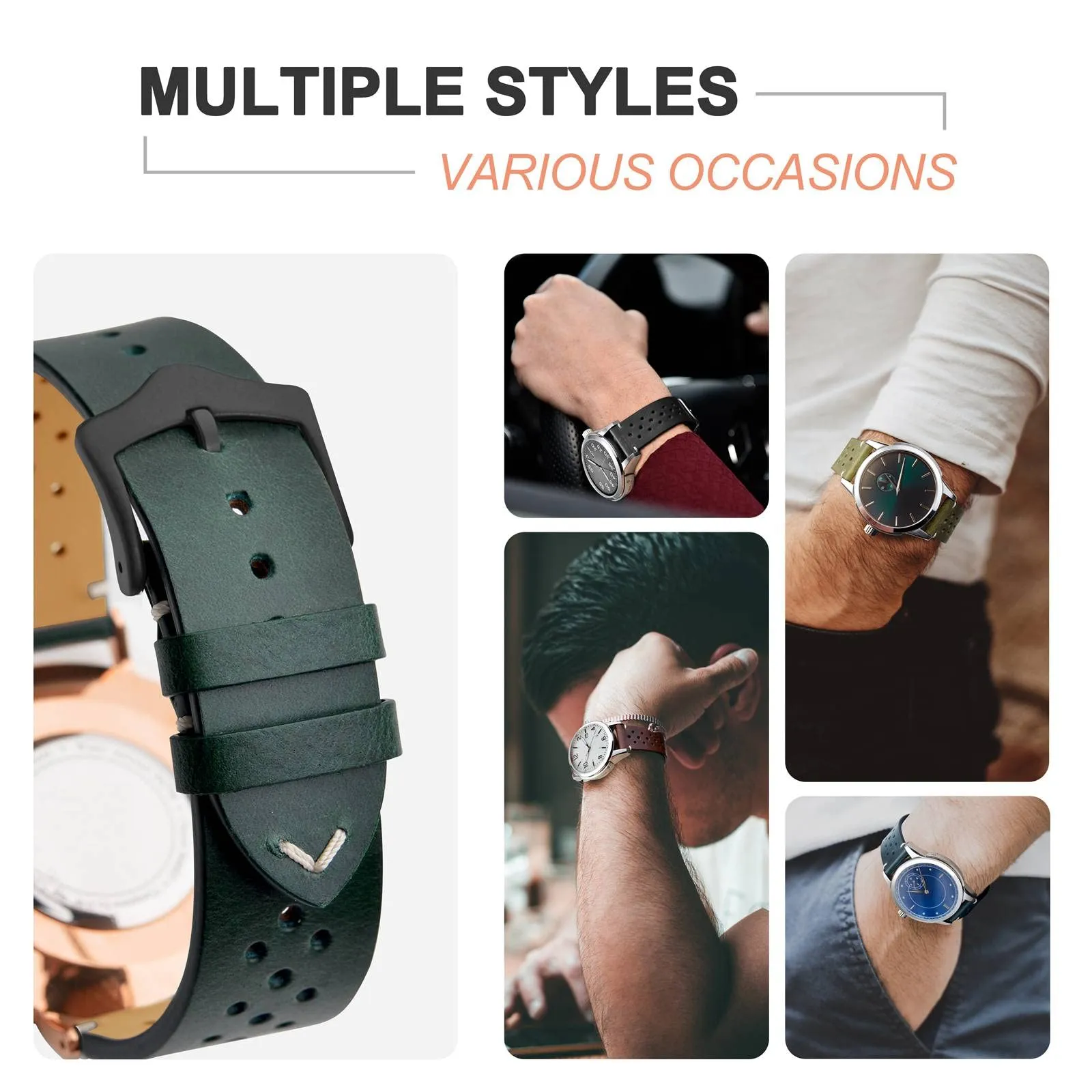 ANNEFIT Cinturini per Orologi in pelle Vintage con Fibbia Nera, Cinturino 20mm a Sgancio Rapido per Uomo e Donna (Pino Profondo) - immagine 7