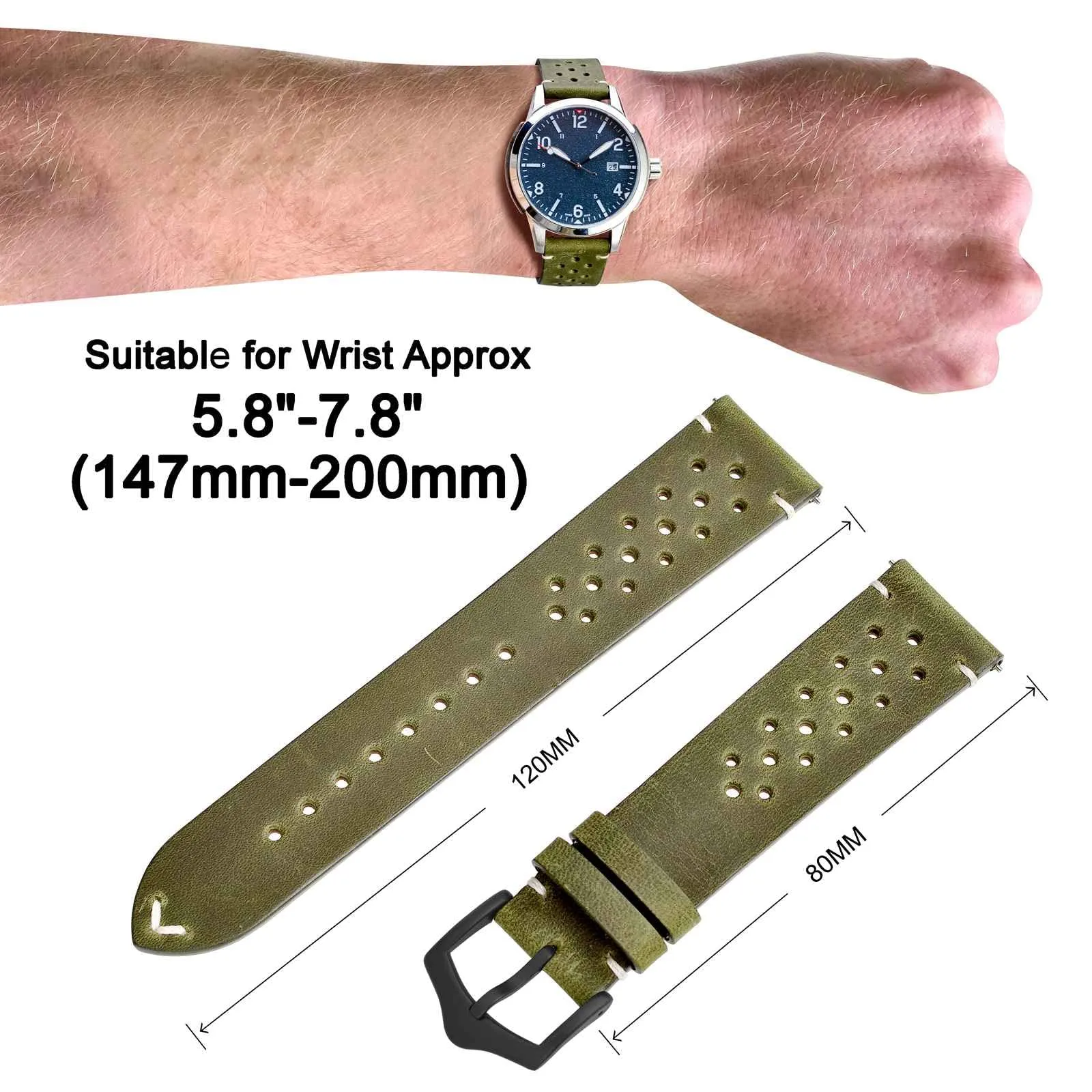 ANNEFIT Cinturini per Orologi in pelle Vintage con Fibbia Nera, Cinturino 22mm a Sgancio Rapido per Uomo e Donna (Verde) - immagine 3