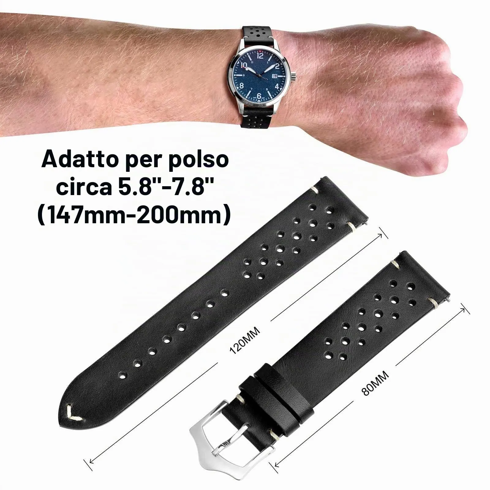 ANNEFIT Cinturini per Orologi in pelle Vintage, Cinturino 20mm a Sgancio Rapido per Uomo e Donna (Nero) - immagine 3