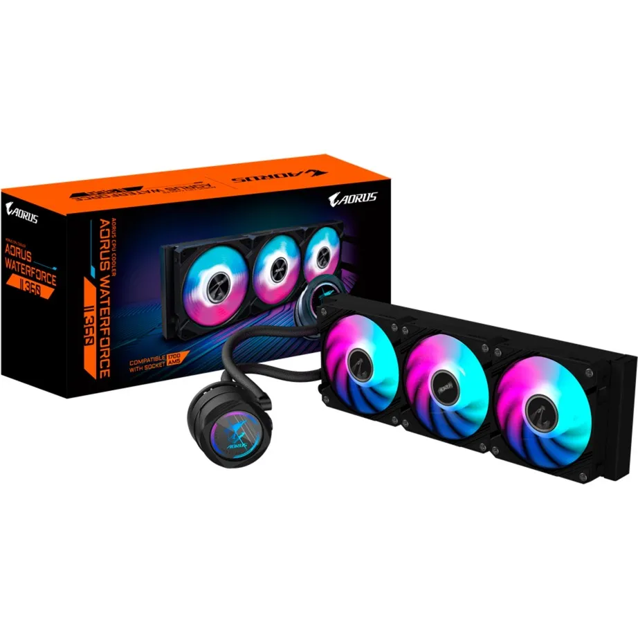 AORUS WATERFORCE II 360 AIO Raffreddamento a liquido per CPU - 3x ventole ARGB da 120 mm, meccanismo a incastro, DAISY-CHAIN, compatibile con Intel LGA 1851 e AMD AM5, Raffreddamento ad acqua - immagine 1