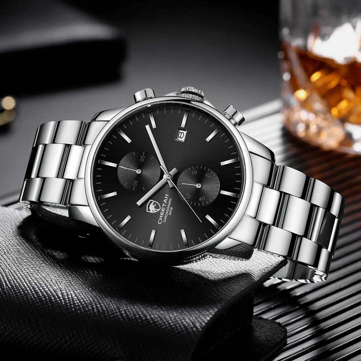 Affute Orologio da uomo con cronografo casual impermeabile orologio al quarzo in acciaio inox e metallo, auto date in lancette colorate, argento nero - immagine 8