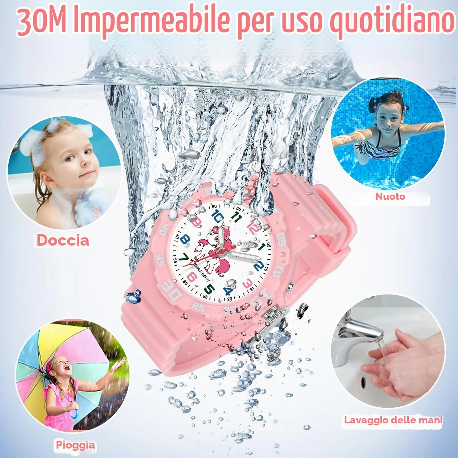 TENOCK Orologio Analogico Per Ragazzi e Ragazze Con Luce Notturna, 30M Impermeabile Per Bambini 4-12 Anni - Per Insegnamento Del Tempo o Regali - immagine 3