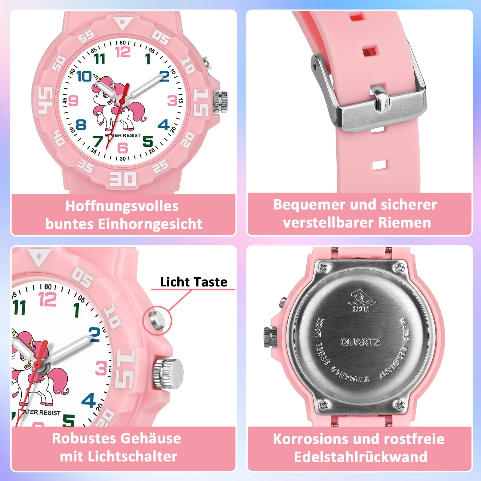 TENOCK Orologio Analogico Per Ragazzi e Ragazze Con Luce Notturna, 30M Impermeabile Per Bambini 4-12 Anni - Per Insegnamento Del Tempo o Regali - immagine 4