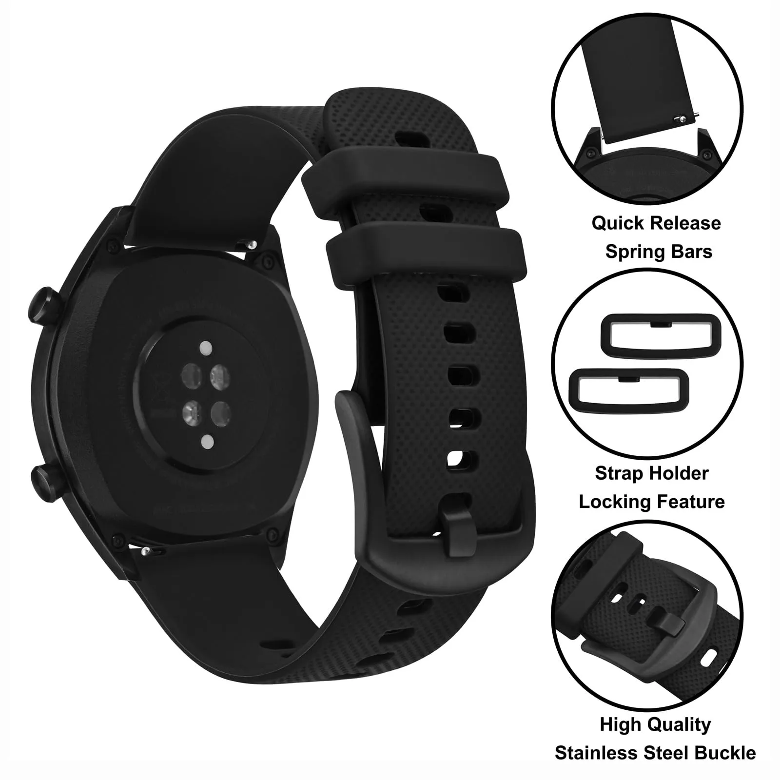 Anbeer 18mm Cinturini per Orologi in Silicone per Uomo Donna, Cinturini di Ricambio in Gomma a Sgancio Rapido - immagine 3