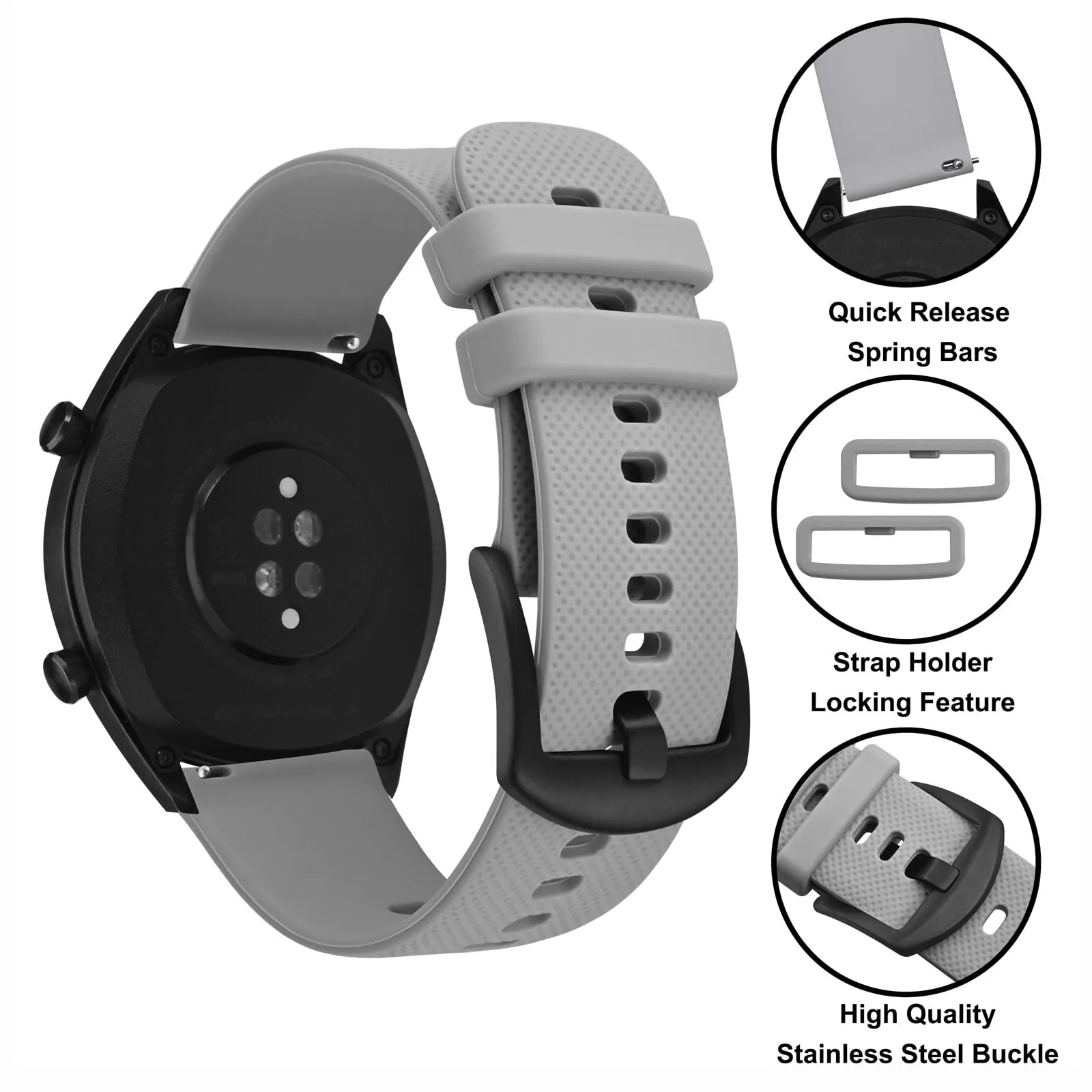 Anbeer 16mm Cinturini per Orologi in Silicone per Uomo Donna, Cinturini di Ricambio in Gomma a Sgancio Rapido - immagine 3