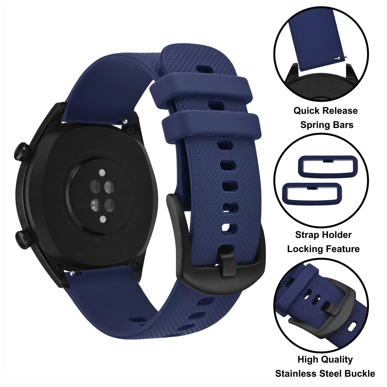 Anbeer 20mm Cinturini per Orologi in Silicone per Uomo Donna, Cinturini di Ricambio in Gomma a Sgancio Rapido - immagine 3
