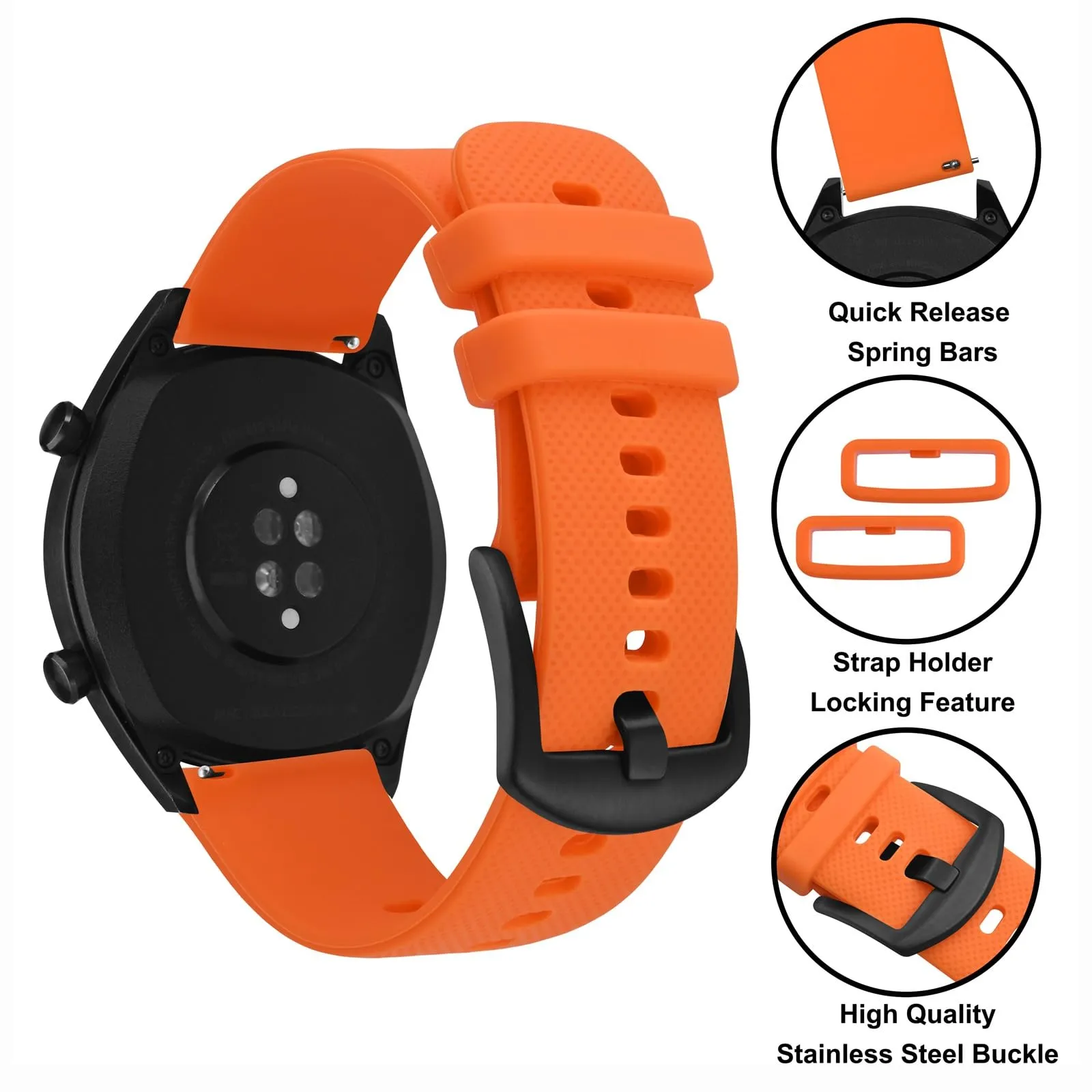 Anbeer 22mm Cinturini per Orologi in Silicone per Uomo Donna, Cinturini di Ricambio in Gomma a Sgancio Rapido - immagine 3