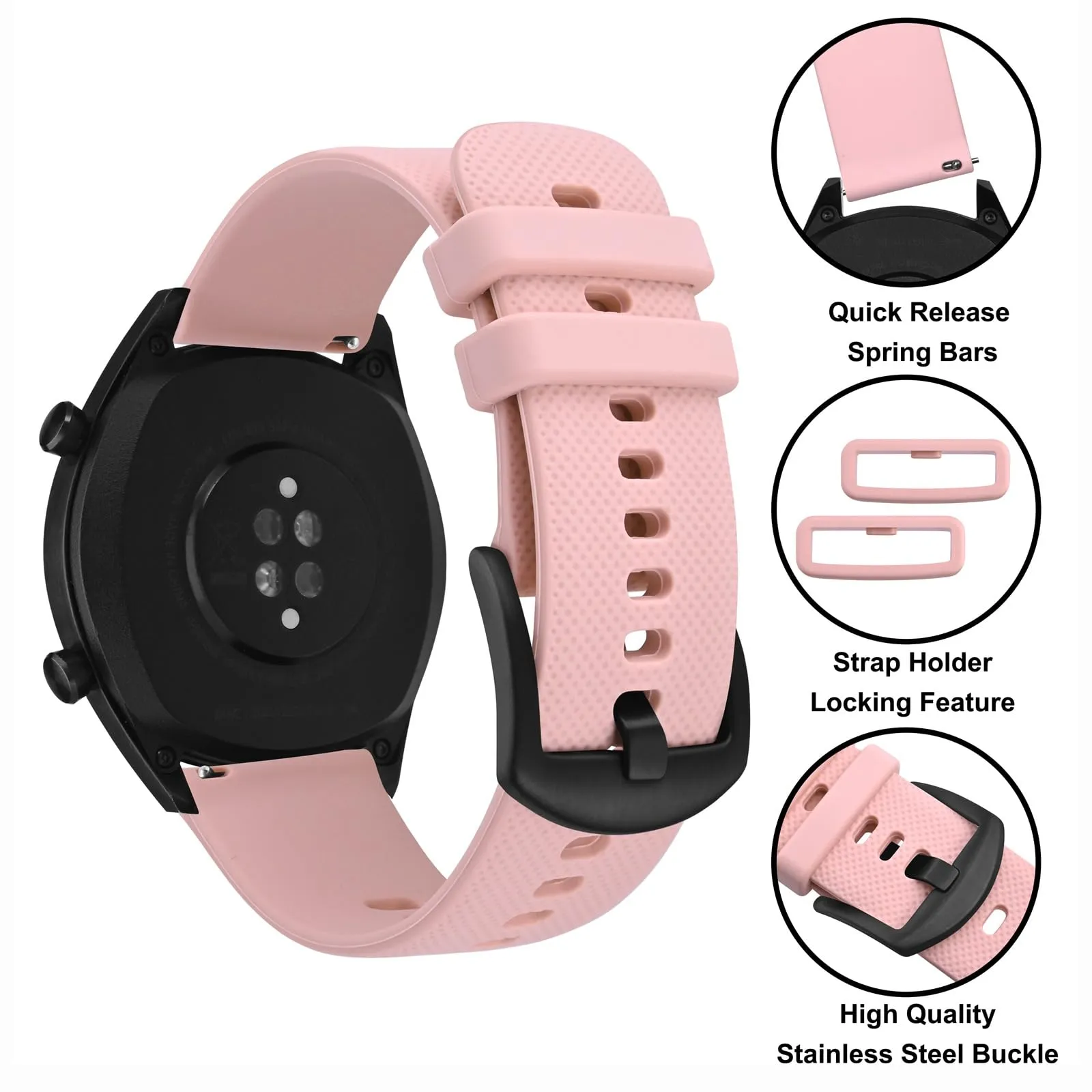 Anbeer 22mm Cinturini per Orologi in Silicone per Uomo Donna, Cinturini di Ricambio in Gomma a Sgancio Rapido - immagine 3