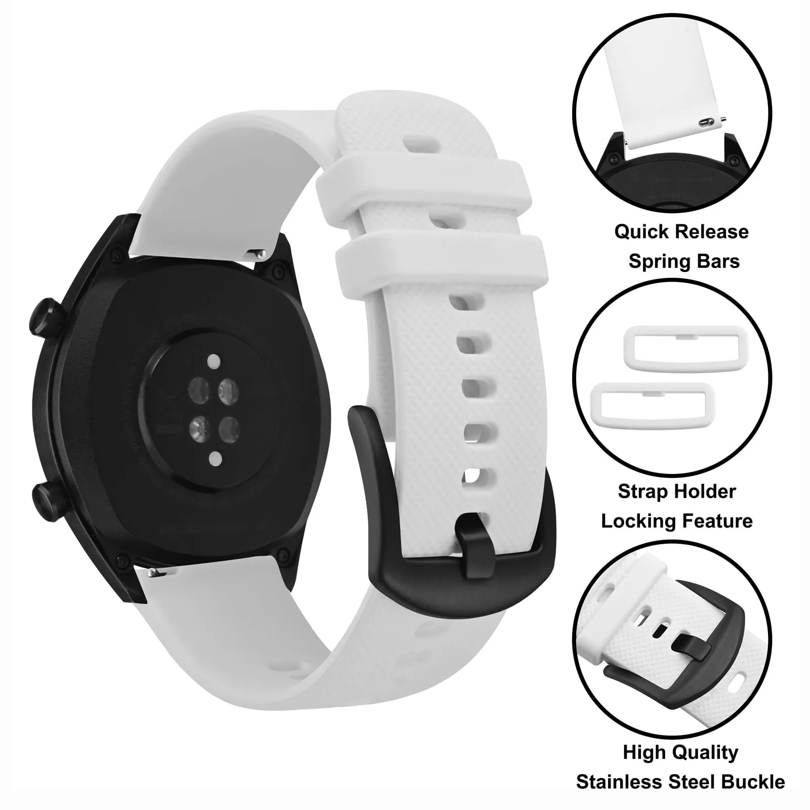 Anbeer 20mm Cinturini per Orologi in Silicone per Uomo Donna, Cinturini di Ricambio in Gomma a Sgancio Rapido - immagine 3
