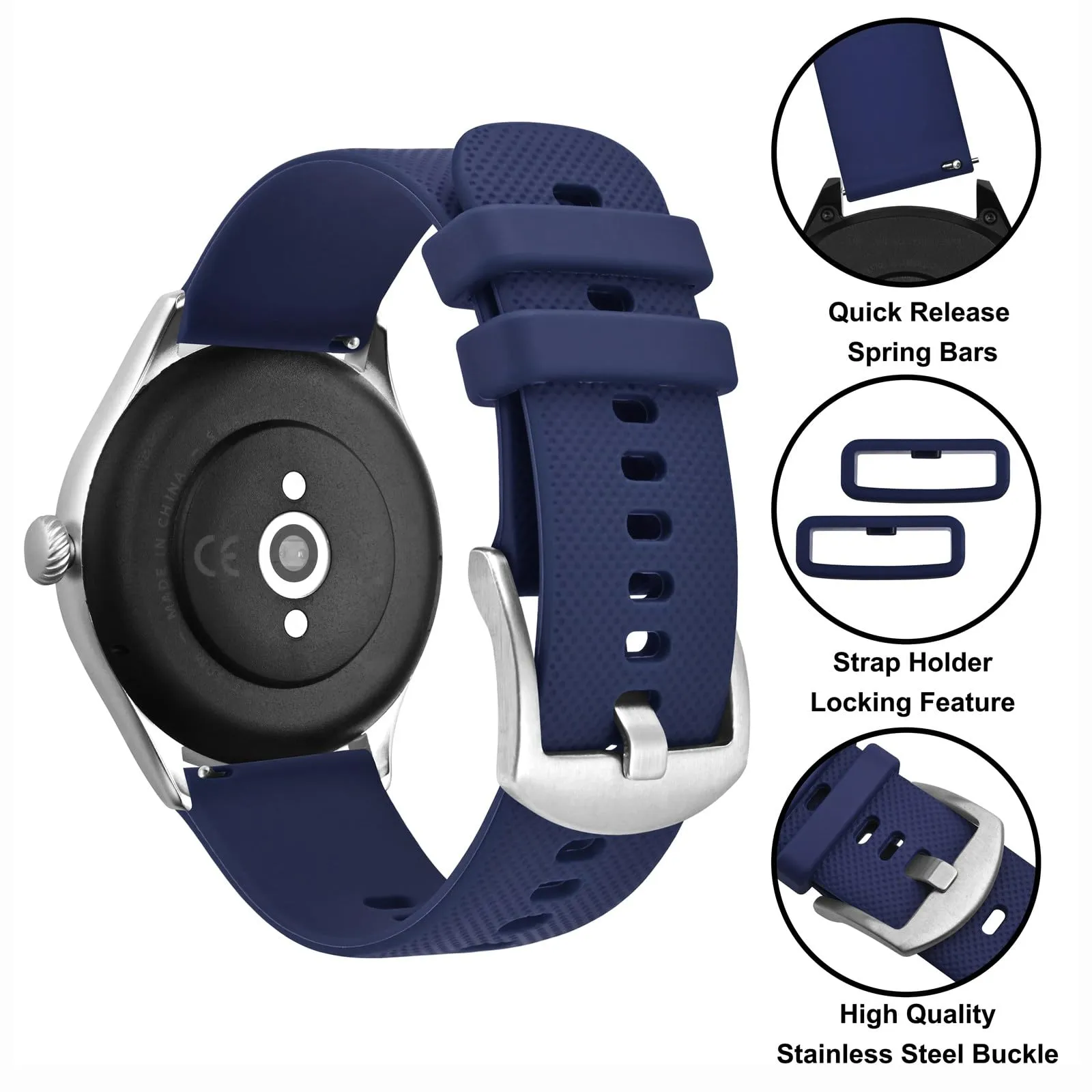 Anbeer 22mm Cinturini per Orologi in Silicone per Uomo Donna, Cinturini di Ricambio in Gomma a Sgancio Rapido - immagine 3