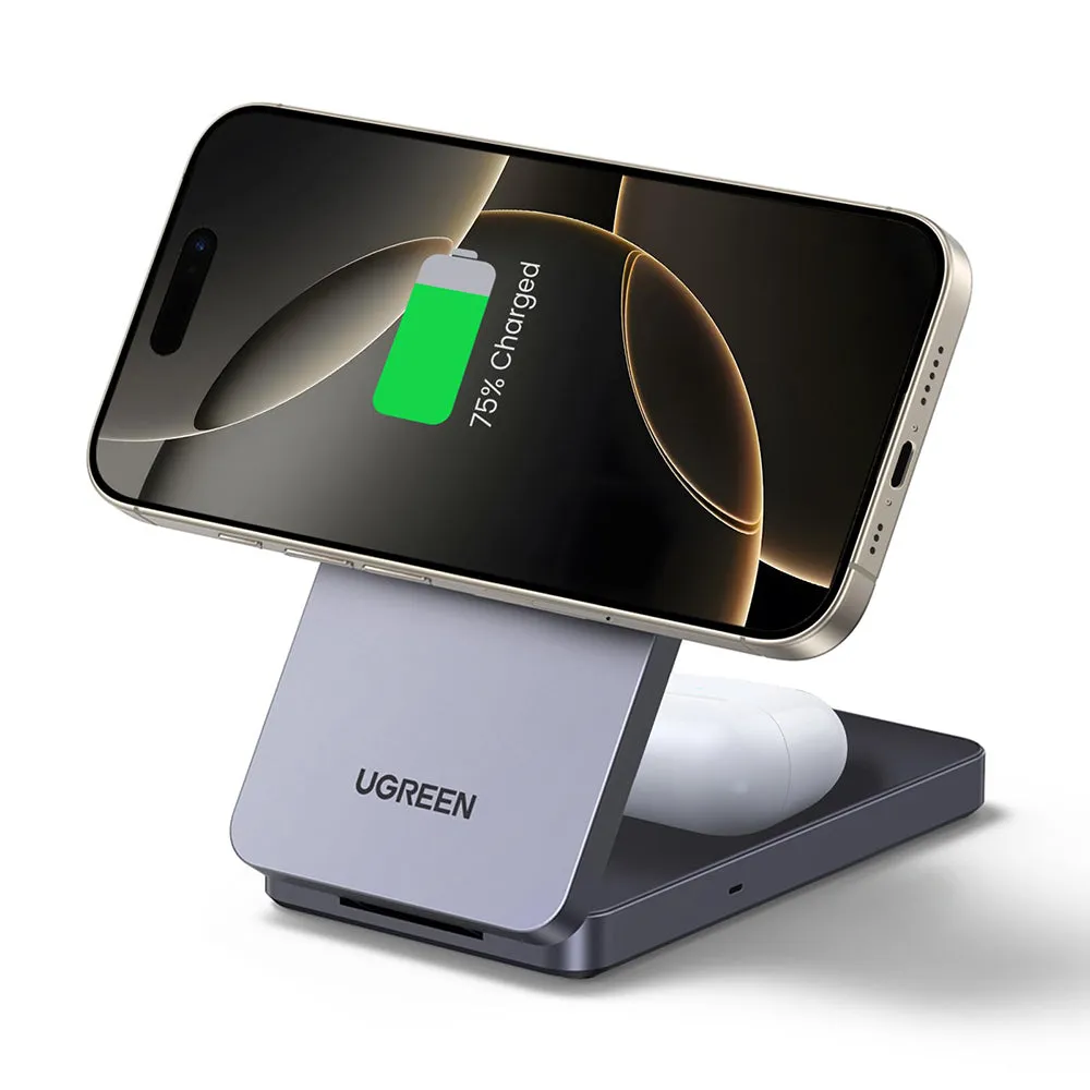 Caricabatterie Wireless UGREEN W528 2in1, 20W, 1.67A, Nero - immagine 1
