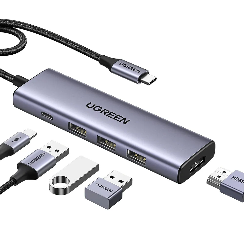 Hub USB-C UGREEN CM511 (15596), 3 x USB-A 3.0 - 1 x USB-C - 1 x HDMI, Grigio - immagine 1