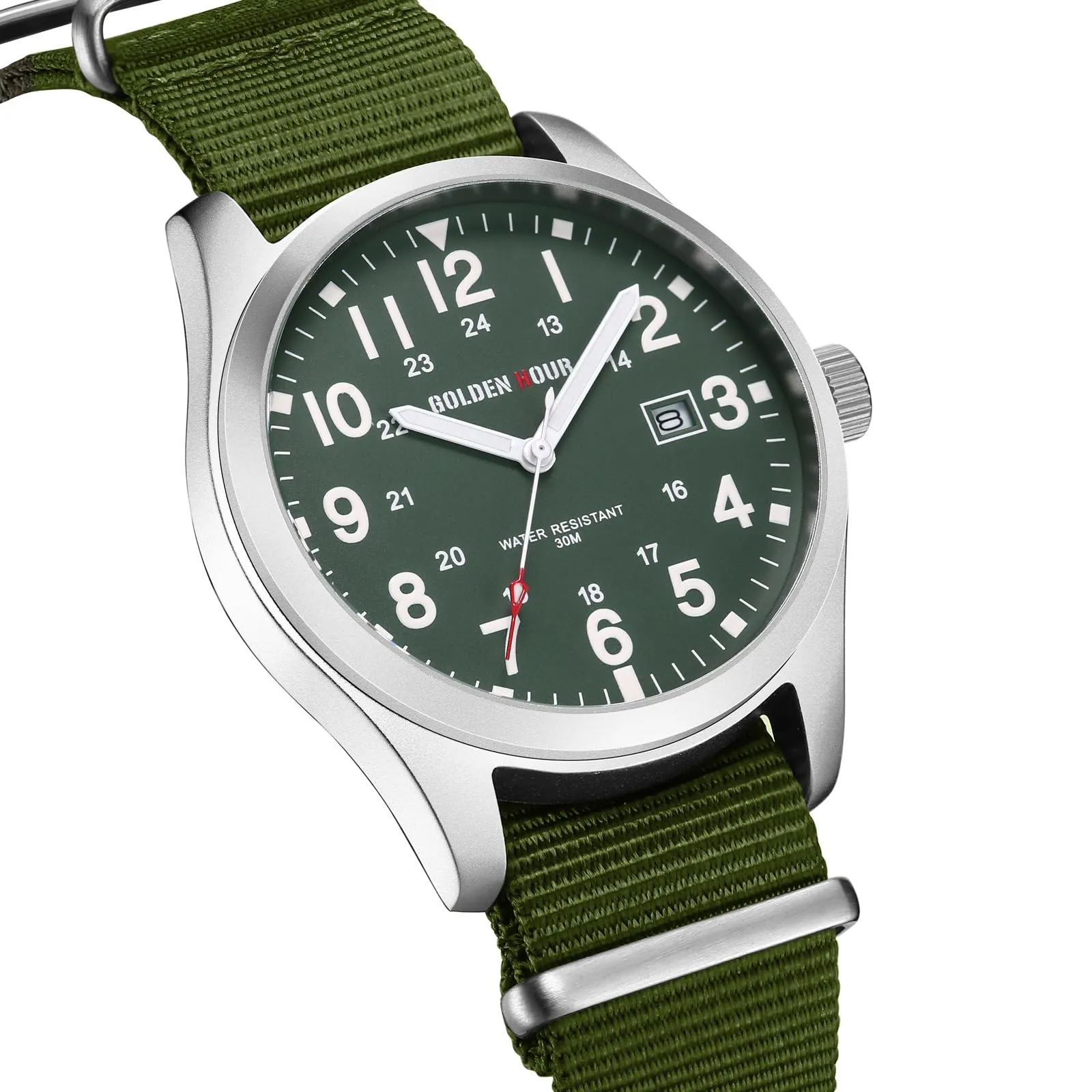 GOLDEN HOUR Orologio da Uomo con Cinturino Slip-thru in Nylon con ora Militare Quadrante di Facile Lettura Lancette luminose Display 12/24 ore Orologi Sportivi Digitali Impermeabili - immagine 2