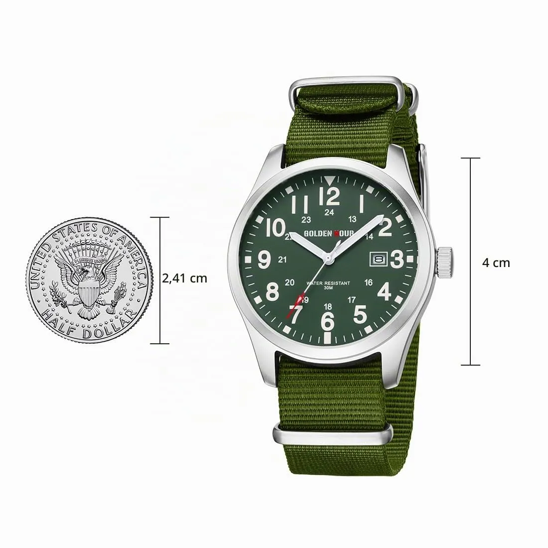 GOLDEN HOUR Orologio da Uomo con Cinturino Slip-thru in Nylon con ora Militare Quadrante di Facile Lettura Lancette luminose Display 12/24 ore Orologi Sportivi Digitali Impermeabili - immagine 3