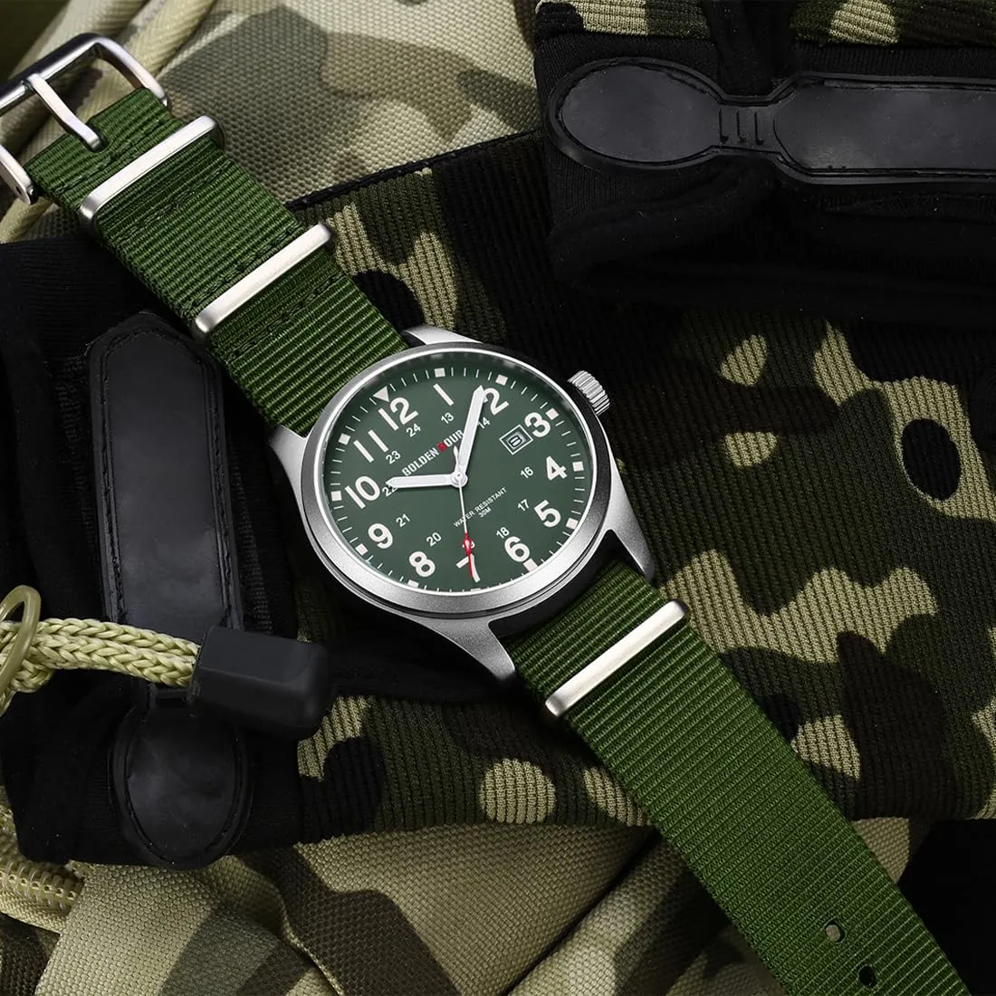GOLDEN HOUR Orologio da Uomo con Cinturino Slip-thru in Nylon con ora Militare Quadrante di Facile Lettura Lancette luminose Display 12/24 ore Orologi Sportivi Digitali Impermeabili - immagine 5