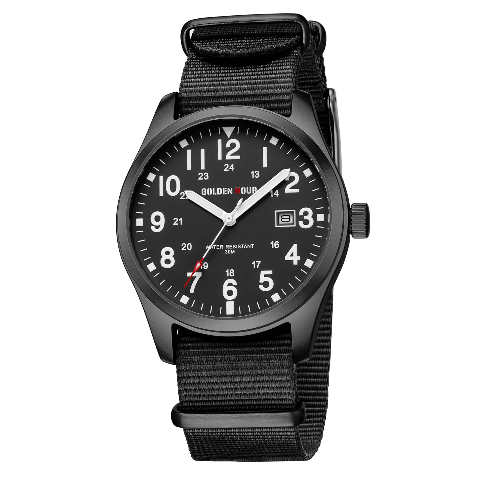 GOLDEN HOUR Orologio da Uomo Militare Analogico con Cinturino in Nylon, Orologio Sportivo Casual con Quadrante Facile Lettura 12/24H, Lancette Luminose, Impermeabile 3ATM - immagine 1