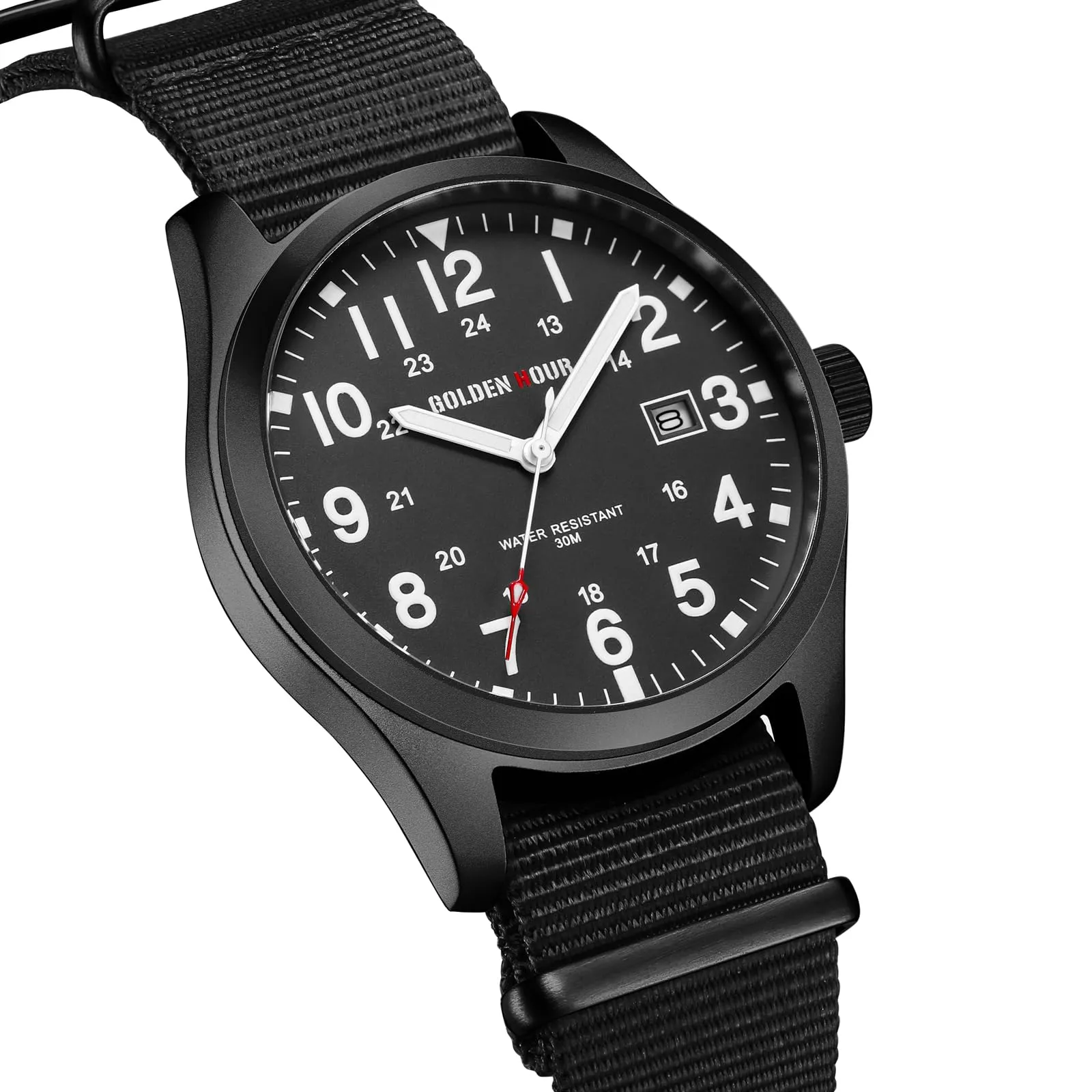 GOLDEN HOUR Orologio da Uomo Militare Analogico con Cinturino in Nylon, Orologio Sportivo Casual con Quadrante Facile Lettura 12/24H, Lancette Luminose, Impermeabile 3ATM - immagine 2
