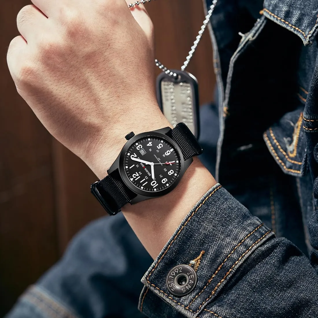 GOLDEN HOUR Orologio da Uomo Militare Analogico con Cinturino in Nylon, Orologio Sportivo Casual con Quadrante Facile Lettura 12/24H, Lancette Luminose, Impermeabile 3ATM - immagine 7
