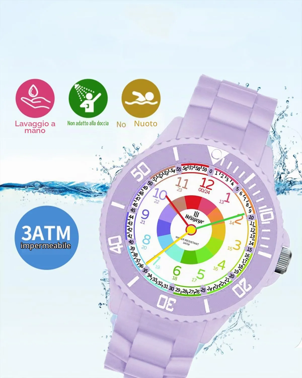 Weayege Orologio per bambini per ragazzi e ragazze,orologio da polso educativo per bambini,orologio analogico con lunetta girevole,facile da imparare a leggere,Impermeabile 3ATM,Full HD 1080P Home - immagine 2