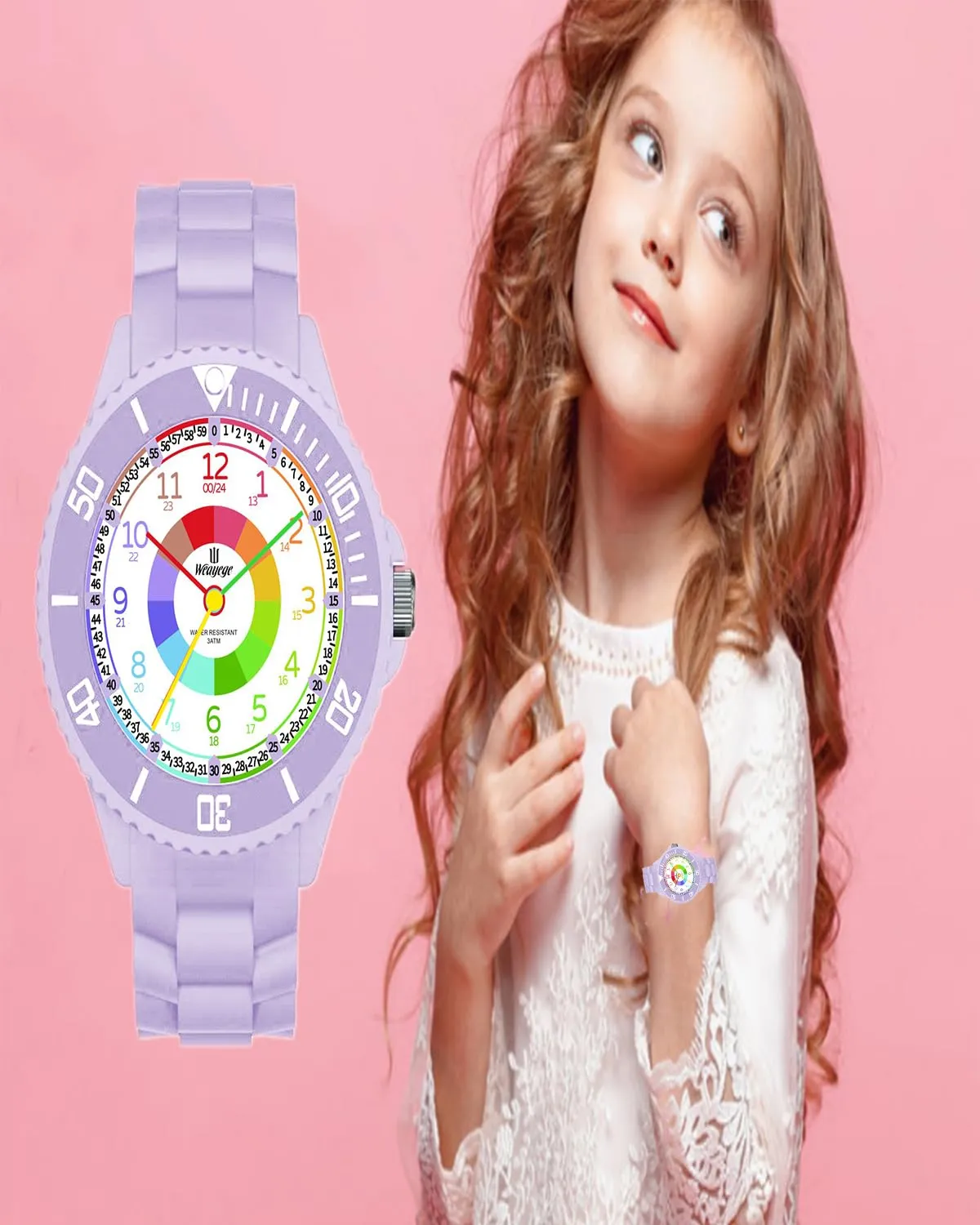 Weayege Orologio per bambini per ragazzi e ragazze,orologio da polso educativo per bambini,orologio analogico con lunetta girevole,facile da imparare a leggere,Impermeabile 3ATM,Full HD 1080P Home - immagine 4