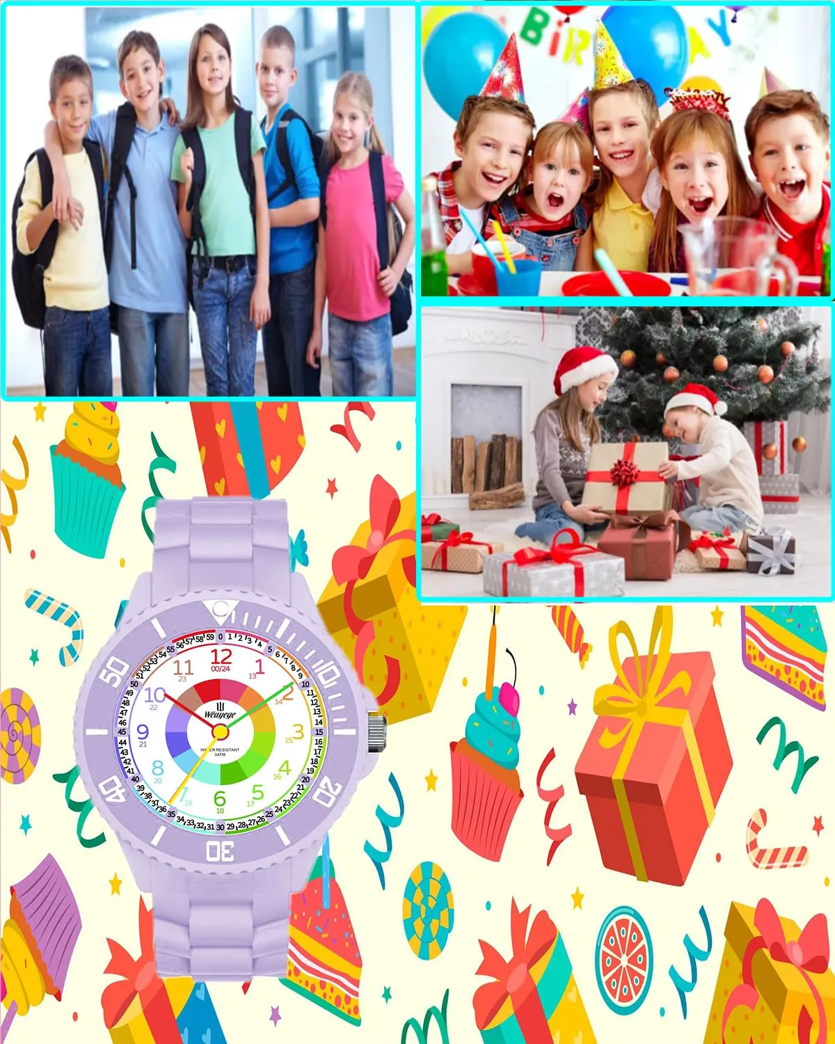 Weayege Orologio per bambini per ragazzi e ragazze,orologio da polso educativo per bambini,orologio analogico con lunetta girevole,facile da imparare a leggere,Impermeabile 3ATM,Full HD 1080P Home - immagine 7