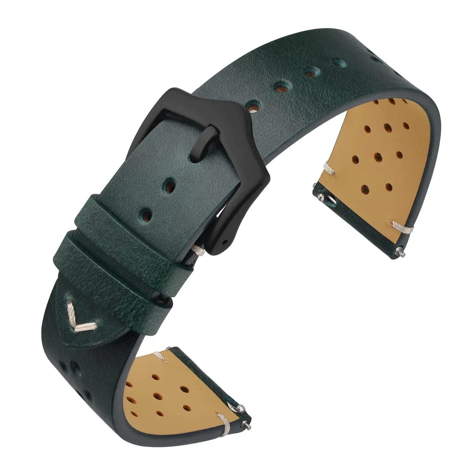 ANNEFIT Cinturini per Orologi in pelle Vintage con Fibbia Nera, Cinturino 19mm a Sgancio Rapido per Uomo e Donna (Pino Profondo) - immagine 1