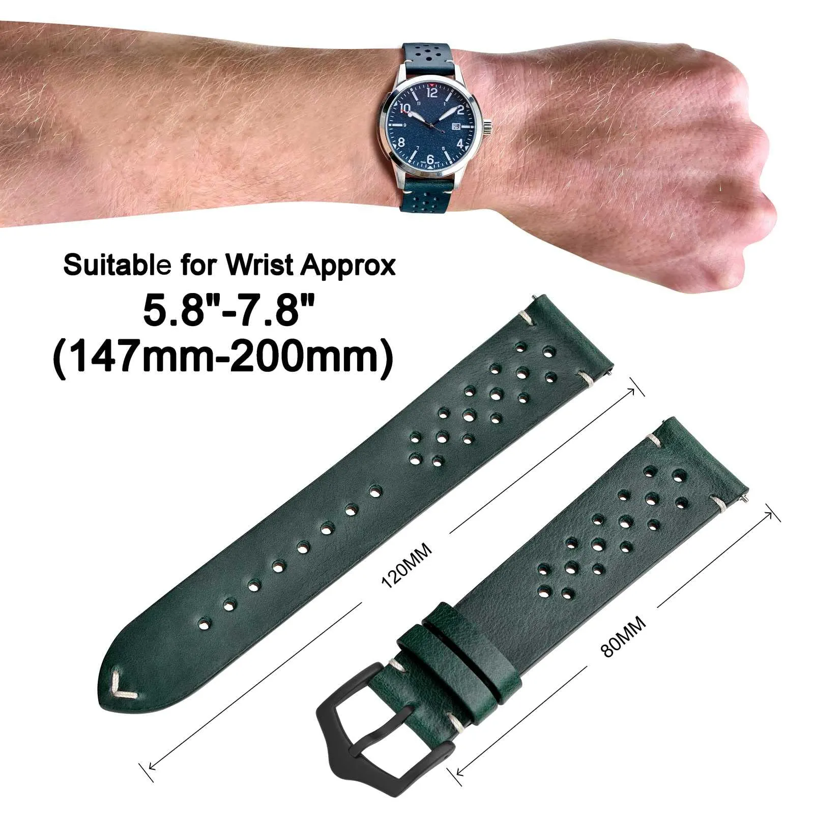 ANNEFIT Cinturini per Orologi in pelle Vintage con Fibbia Nera, Cinturino 19mm a Sgancio Rapido per Uomo e Donna (Pino Profondo) - immagine 3