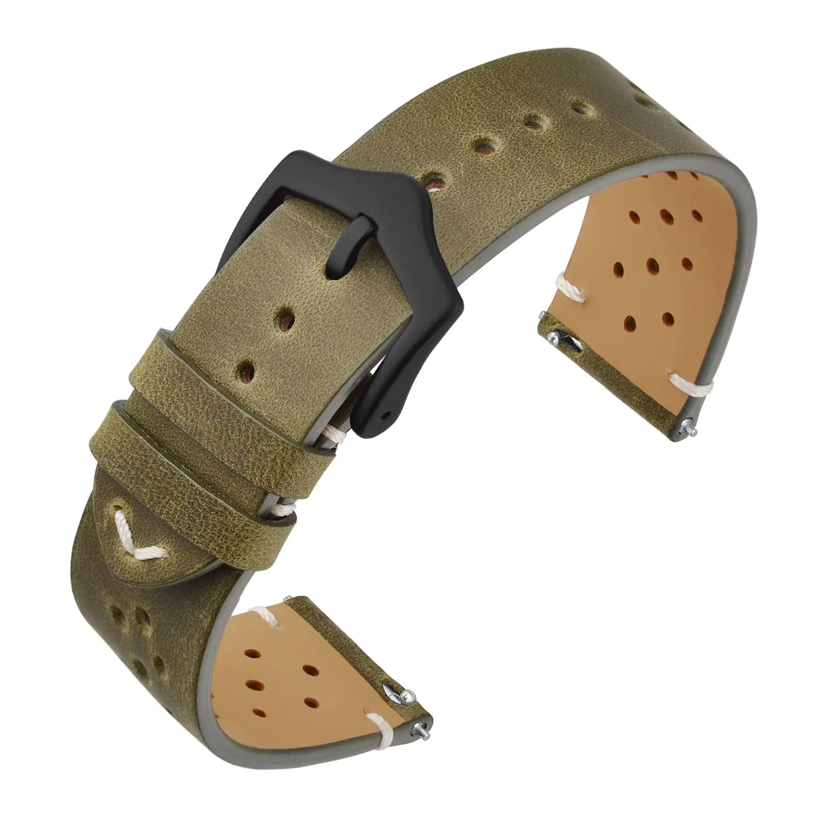 ANNEFIT Cinturini per Orologi in pelle Vintage con Fibbia Nera, Cinturino 19mm a Sgancio Rapido per Uomo e Donna (Verde) - immagine 1