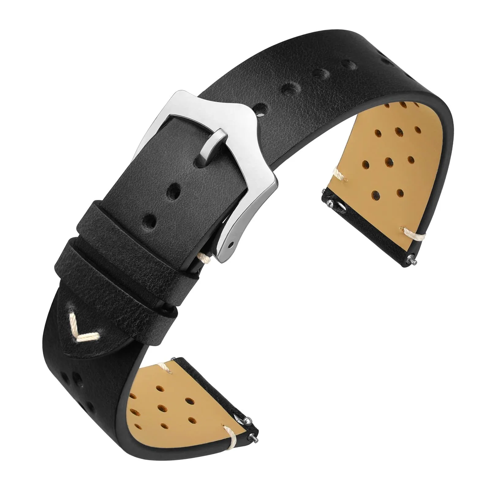 ANNEFIT Cinturini per Orologi in pelle Vintage, Cinturino 19mm a Sgancio Rapido per Uomo e Donna (Nero) - immagine 1