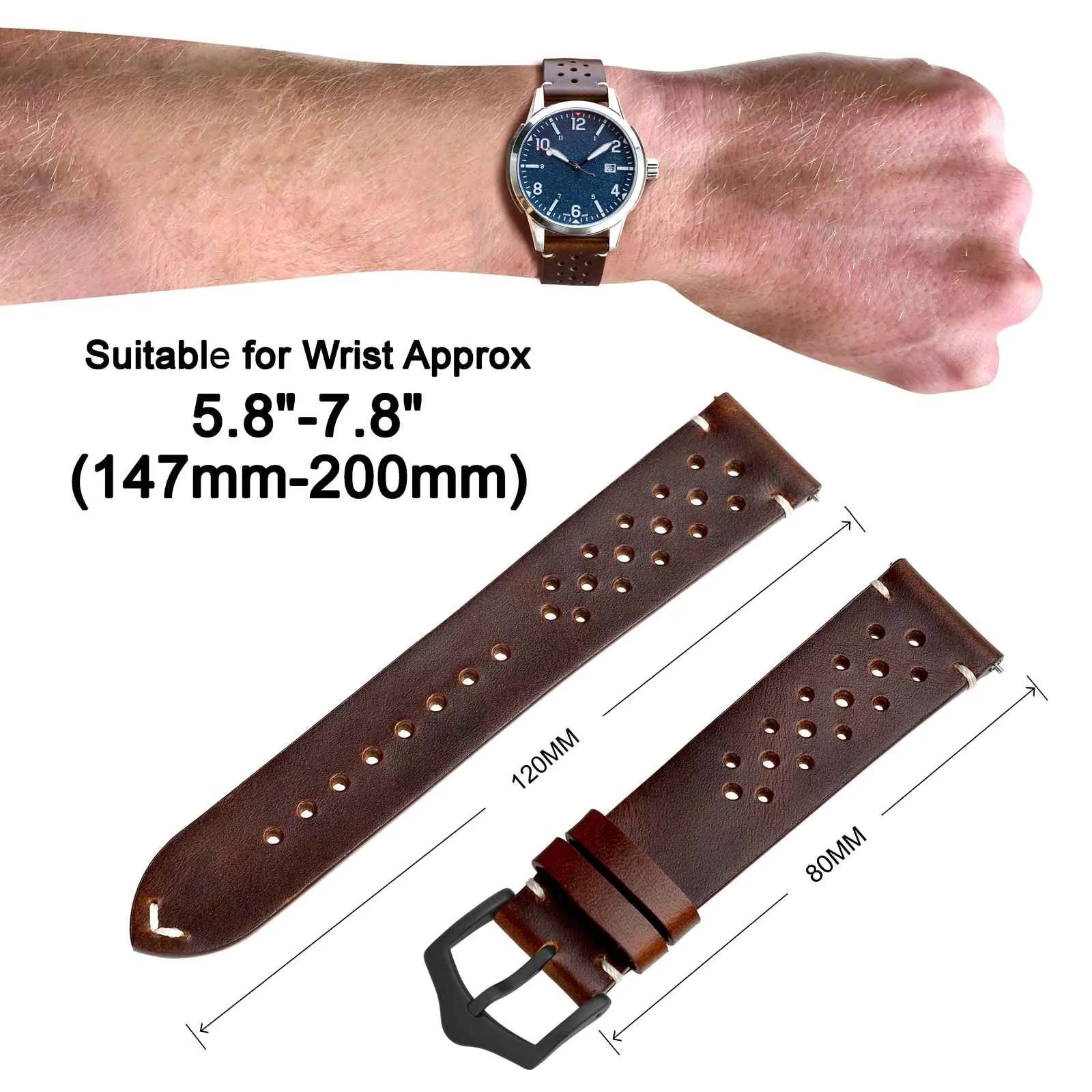 ANNEFIT Cinturini per Orologi in pelle Vintage con Fibbia Nera, Cinturino 19mm a Sgancio Rapido per Uomo e Donna (Marrone) - immagine 3