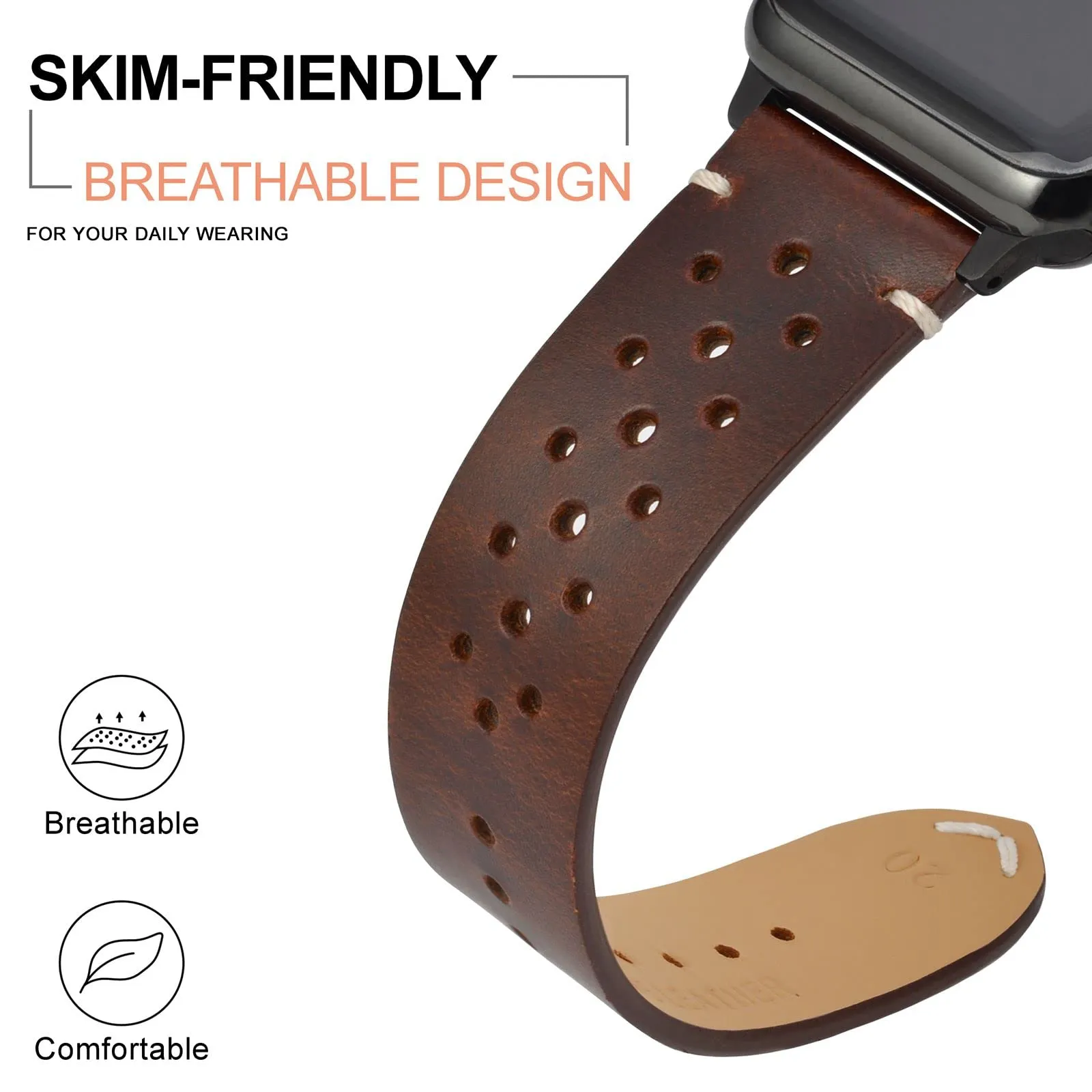 ANNEFIT Cinturini per Orologi in pelle Vintage con Fibbia Nera, Cinturino 19mm a Sgancio Rapido per Uomo e Donna (Marrone) - immagine 4
