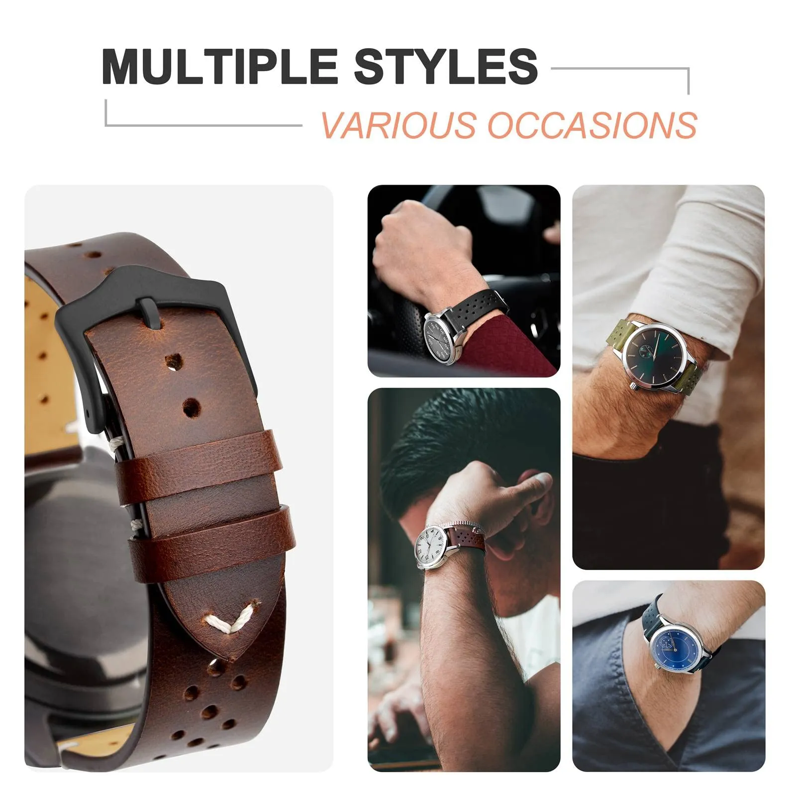 ANNEFIT Cinturini per Orologi in pelle Vintage con Fibbia Nera, Cinturino 19mm a Sgancio Rapido per Uomo e Donna (Marrone) - immagine 7