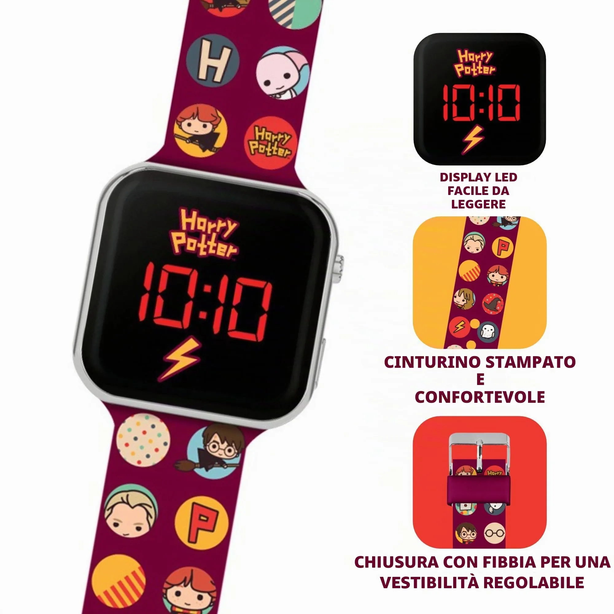 Accutime Harry Potter Orologio digitale LED per bambini con cinturino in silicone rosso HP4155 - immagine 3