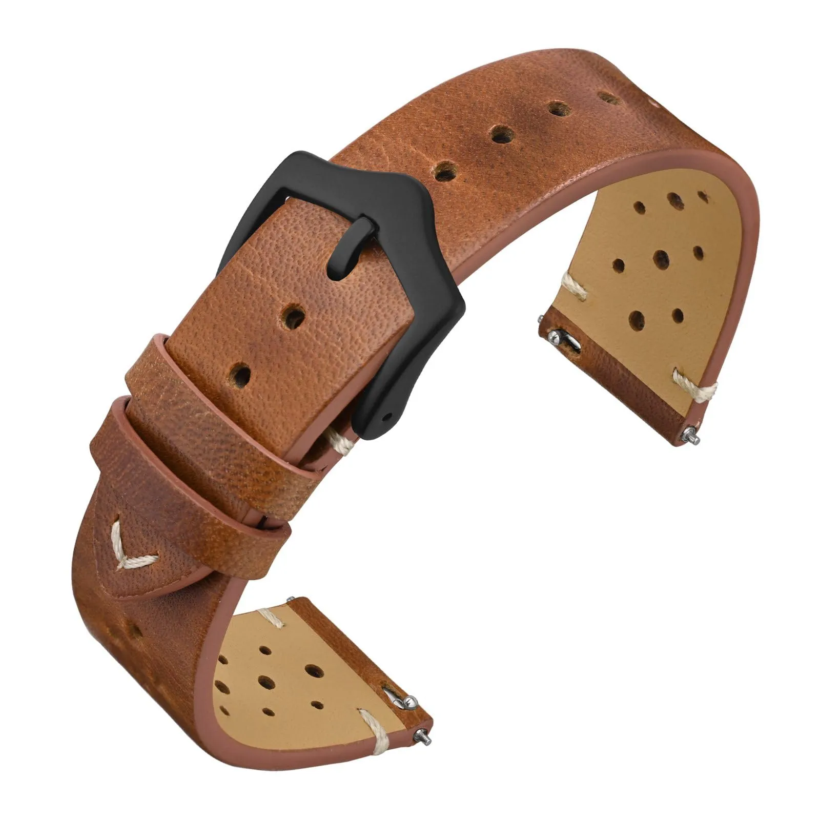 ANNEFIT Cinturini per Orologi in pelle Vintage con Fibbia Nera, Cinturino 19mm a Sgancio Rapido per Uomo e Donna (Marrone Chiaro) - immagine 1
