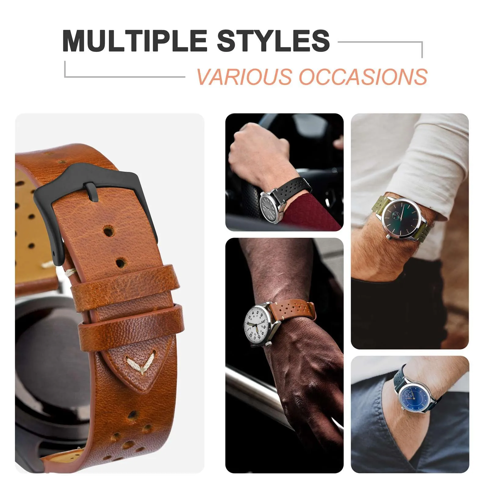 ANNEFIT Cinturini per Orologi in pelle Vintage con Fibbia Nera, Cinturino 19mm a Sgancio Rapido per Uomo e Donna (Marrone Chiaro) - immagine 7