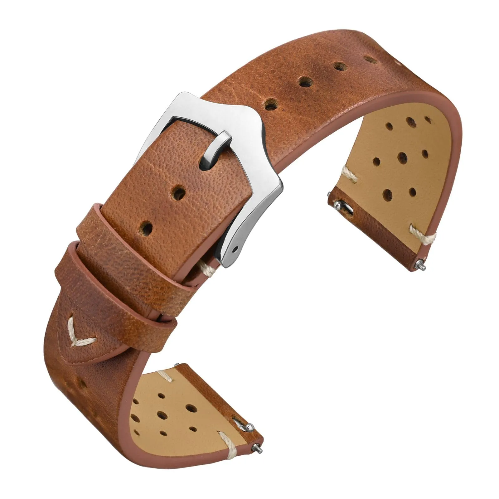 ANNEFIT Cinturini per Orologi in pelle Vintage, Cinturino 18mm a Sgancio Rapido per Uomo e Donna (Marrone Chiaro) - immagine 1