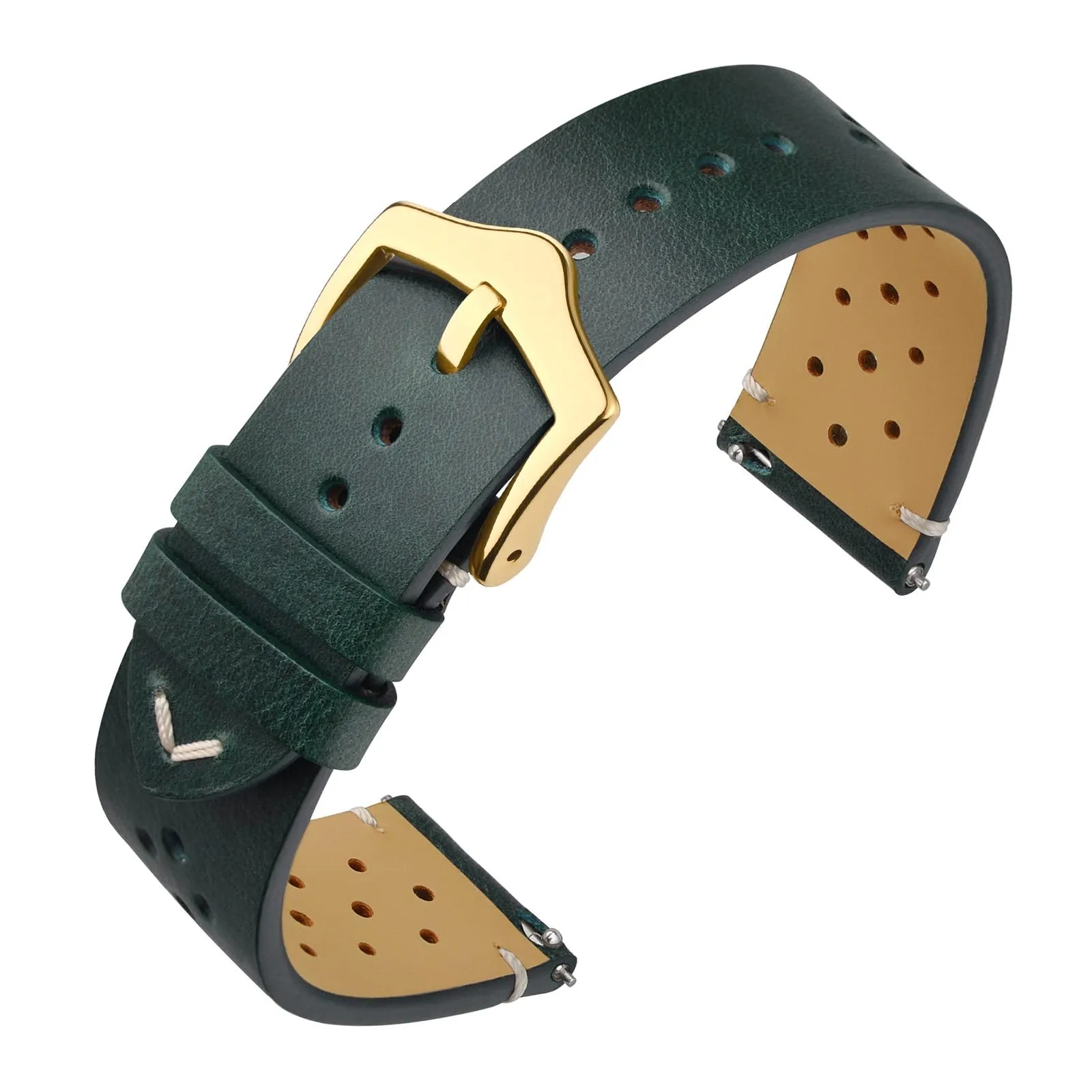 ANNEFIT Cinturini per Orologi in pelle Vintage con Fibbia Oro, Cinturino 19mm a Sgancio Rapido per Uomo e Donna (Pino Profondo) - immagine 1